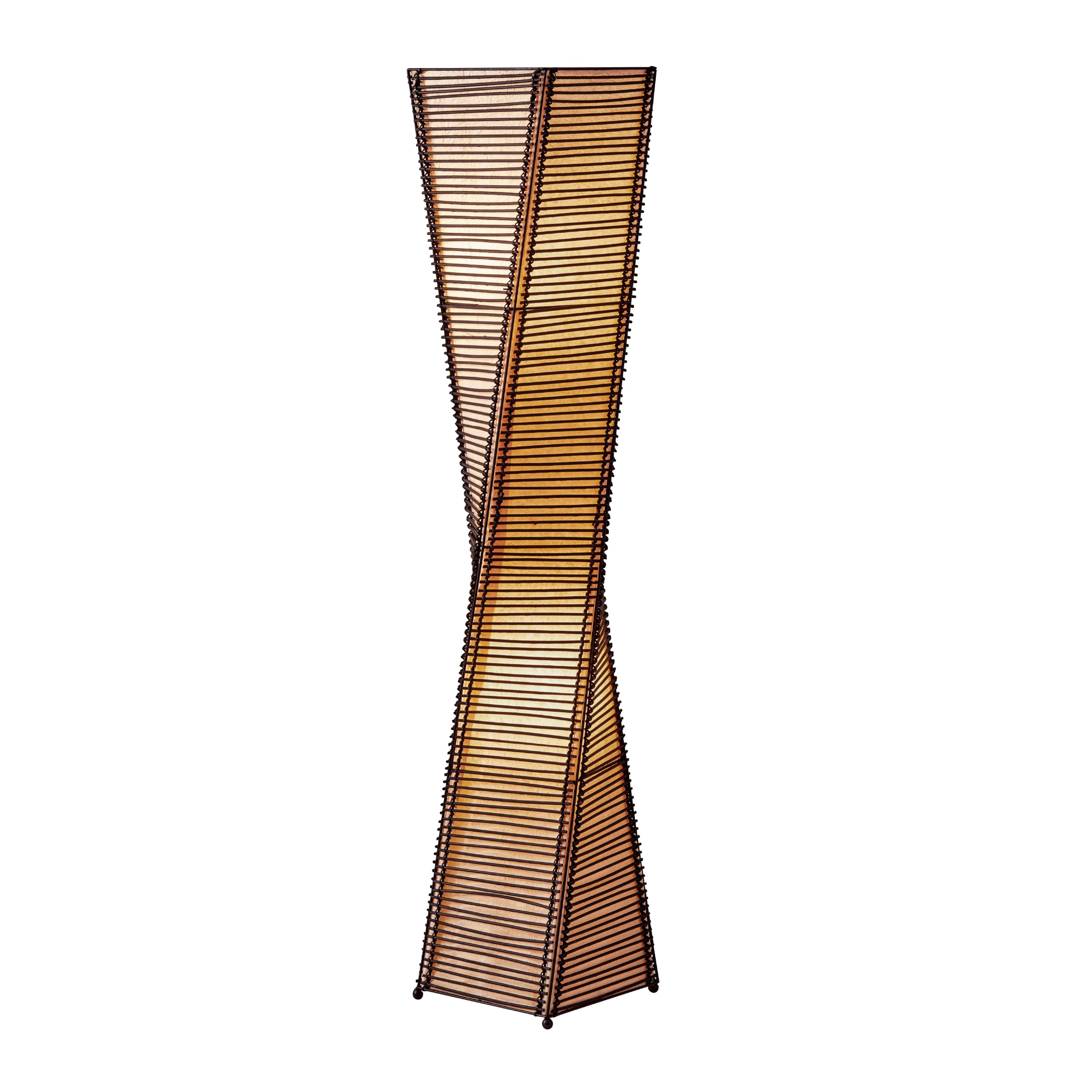 Adesso Stix Floor Lantern - Twisted Square Black and Beige Base, Transitional Two Light Floor Lamp for Bedroom, Home Office Ligh