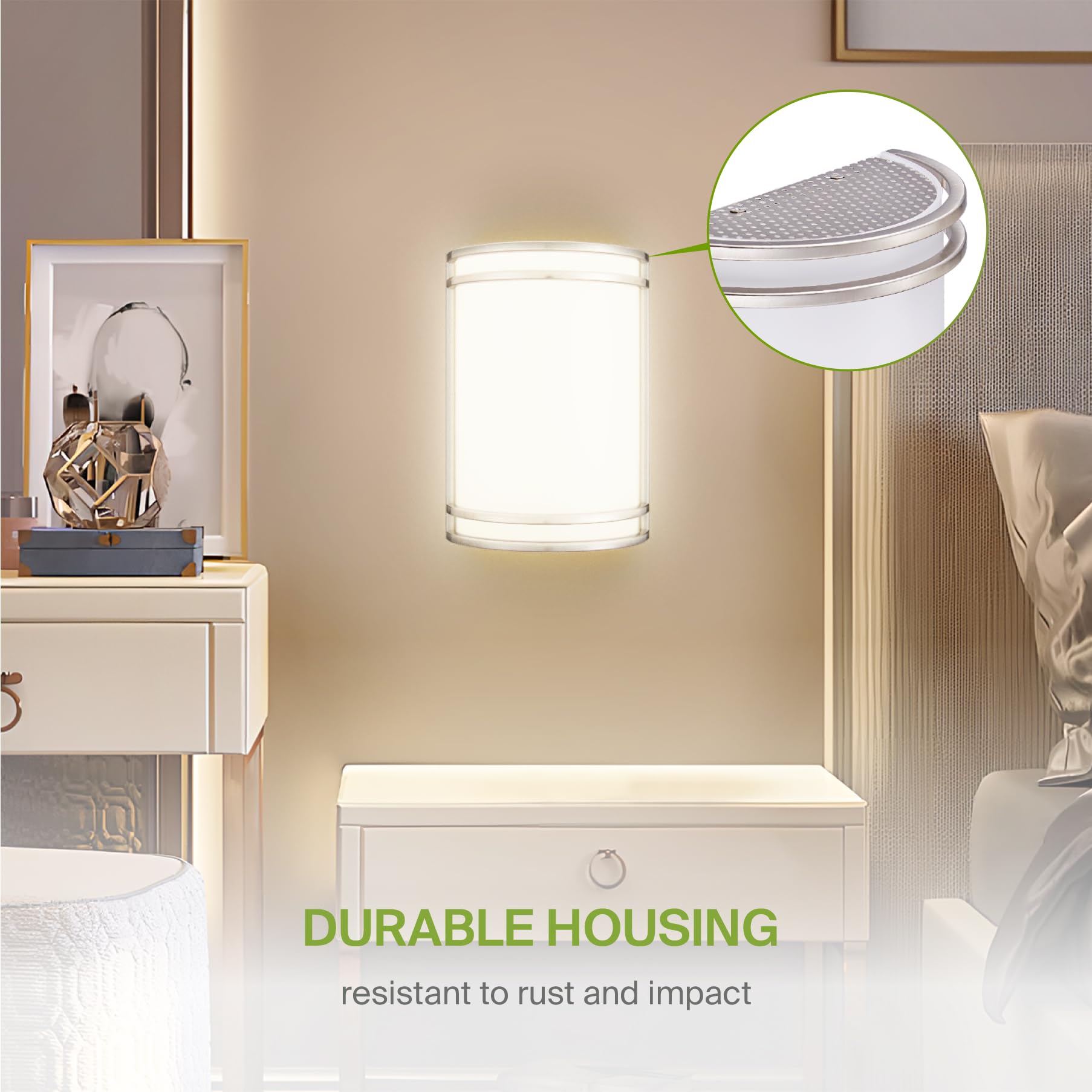 ASD LED Wall Mount Light Fixture - 10 Inch Brushed Nickel Sconce - 3000K/4000K/5000K Adjustable - 2 Pack - Durable Alloy Aluminum