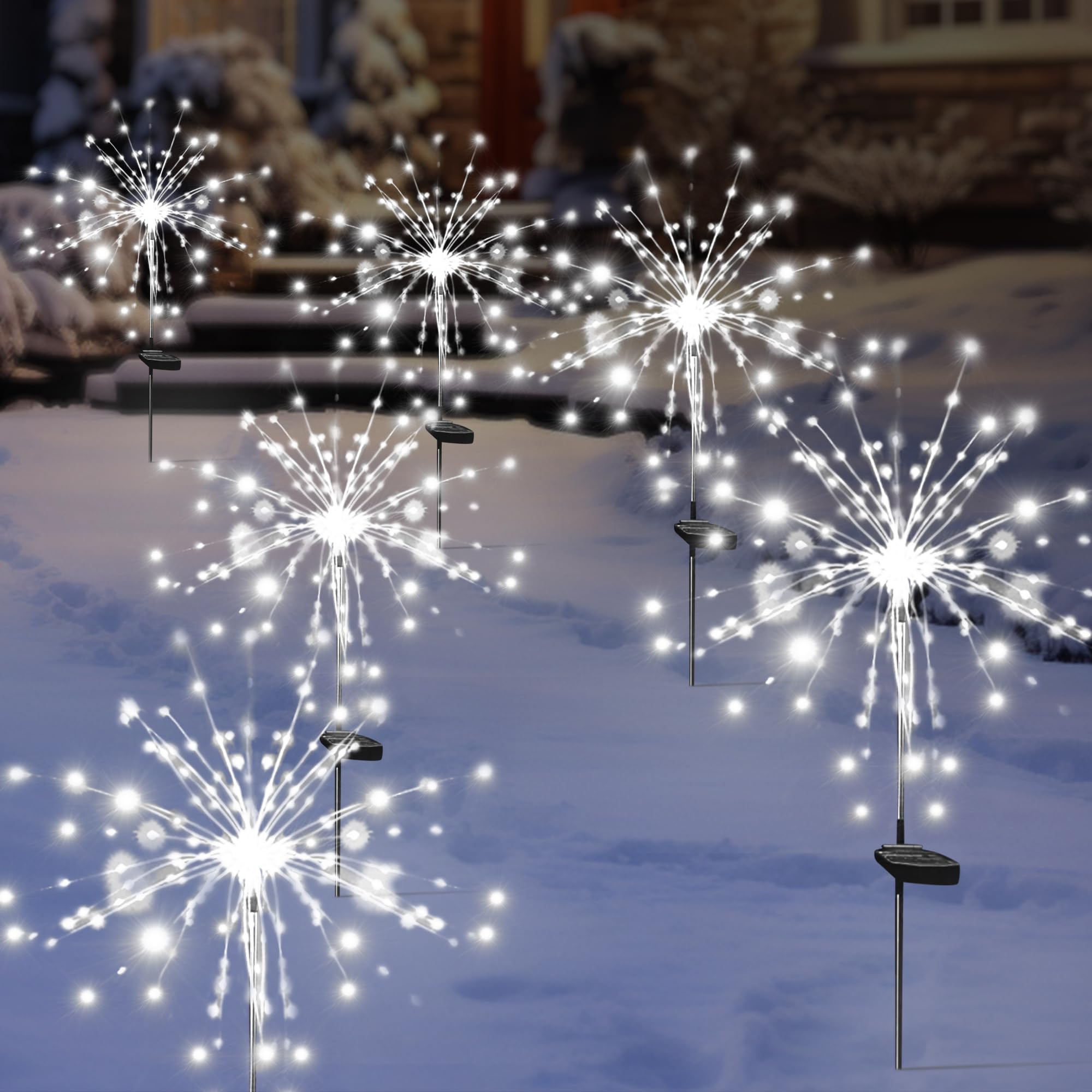 SolarEra Solar Garden Firework Lights, 4 Pack 120 LEDs, Waterproof Twinkle Lighting, White