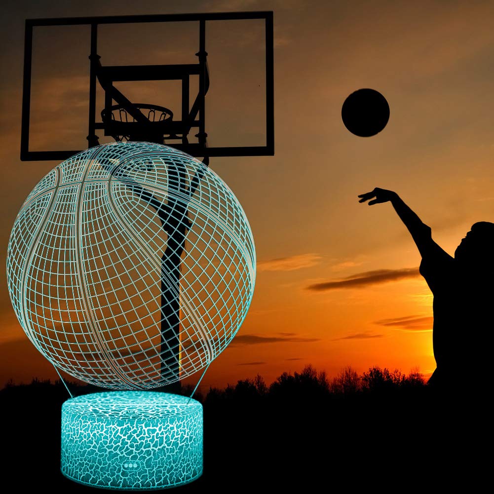 ZoyinGifts Basketball Night Light, 3D Illusion Lamp, Remote Control, RGB Colors, Dimmable, Acrylic, Ideal Gift for Kids and NBA Fans