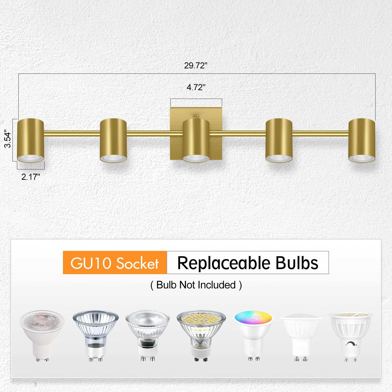 Boostarea 5 Light Track Lighting Fixtures Ceiling, Gold Kitchen Lighting Fixtures Ceiling, Led Track Lighting Kit, Rotatable Lig