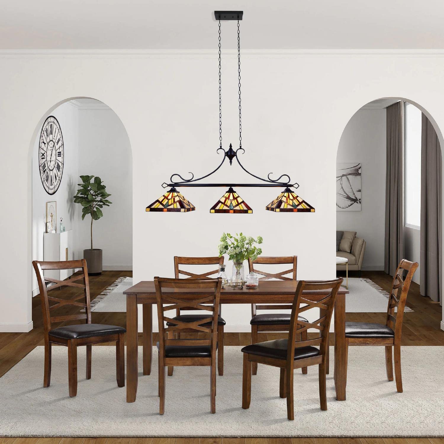 Chloe Lighting Vincent Tiffany-Style 3 Light Pendant, 47" Wide, Multicolor, Glass, Model CH3T523BM47-IL3