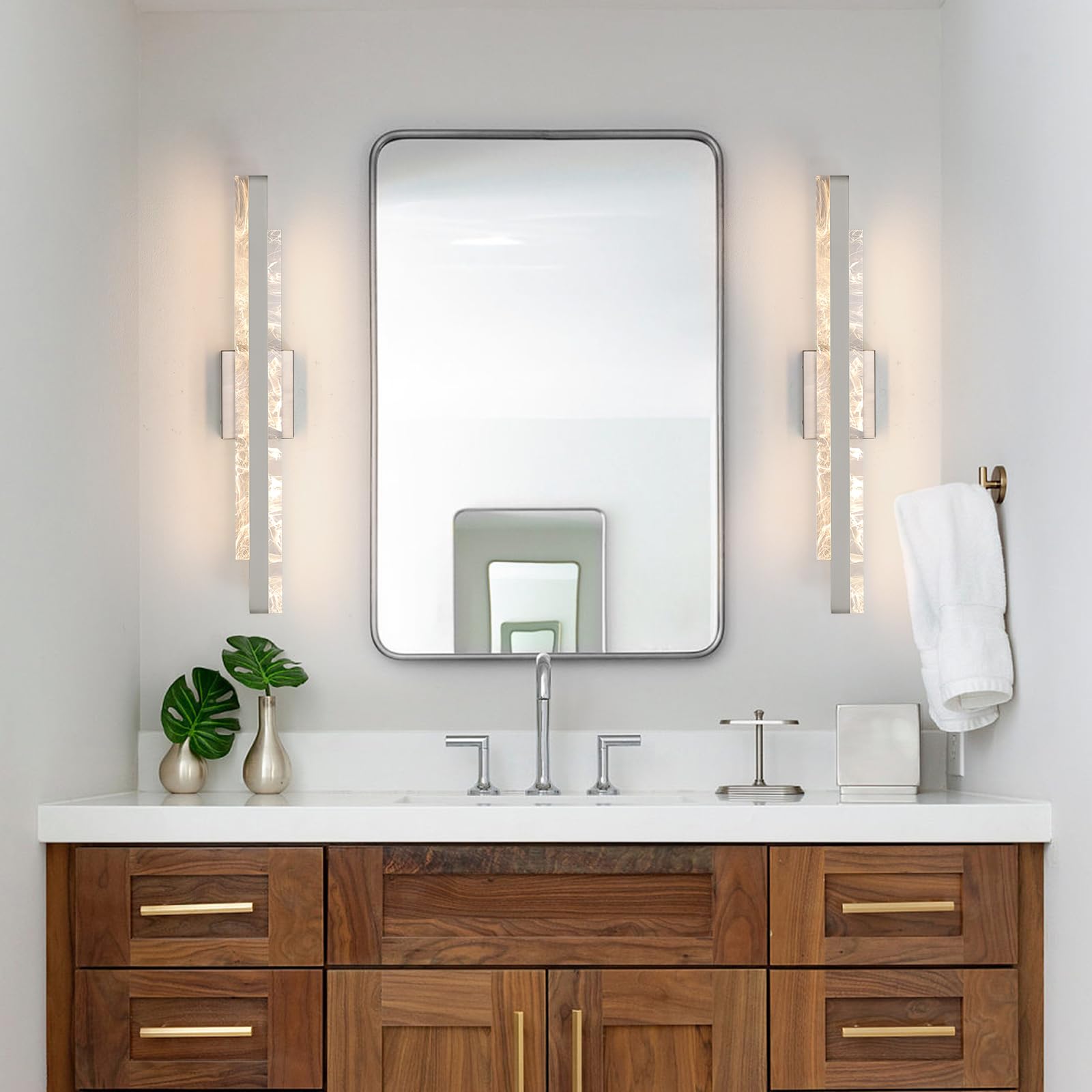 HAHZT 27" Dimmable LED Bathroom Vanity Light, Brushed Nickel, Metal, Model 8075WL - Wall Sconce for Mirror, 3000K Warm White