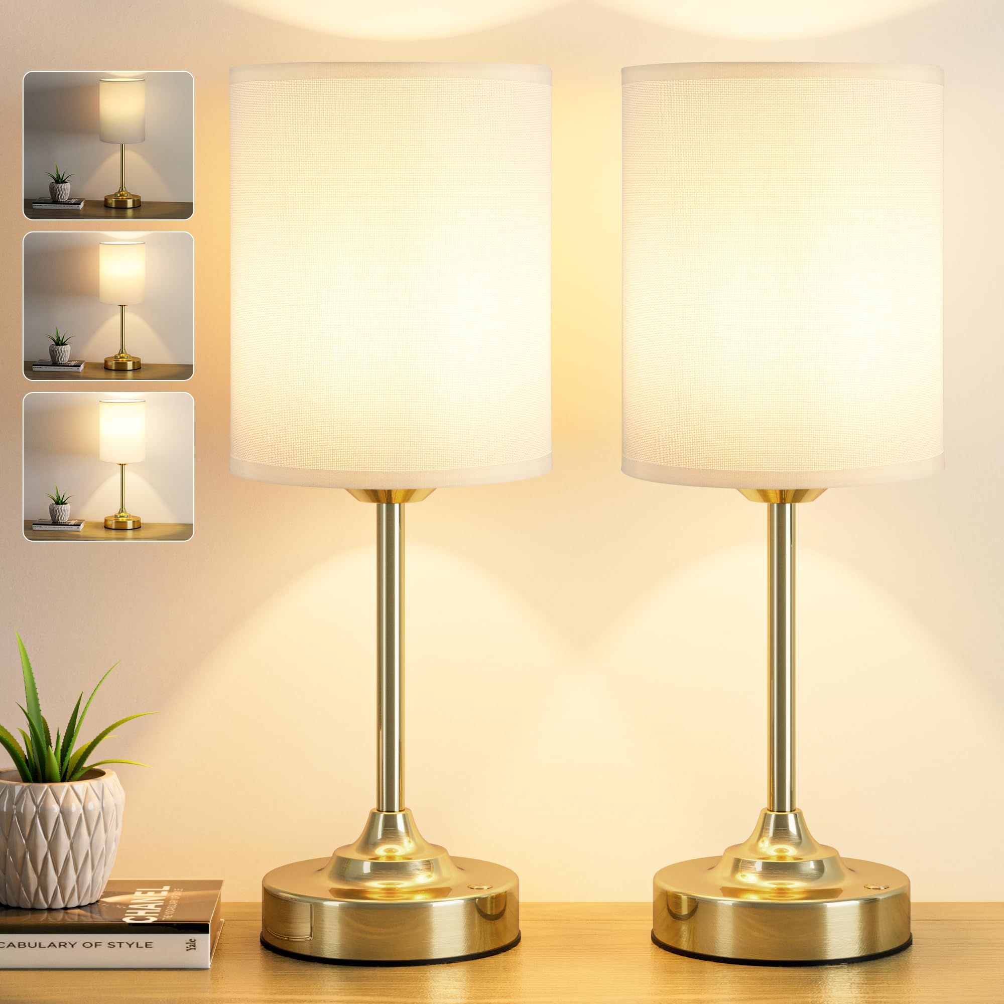 Touch Control Cordlss Table Lamp  Usb-C Rechargeable Lamp With Stepless Dimming  4000Mah Battery Operated Vintage Bedside Lamp For Bedroom  Living Room  Night Light & Emergency Lighting  Brass  2 Pack
