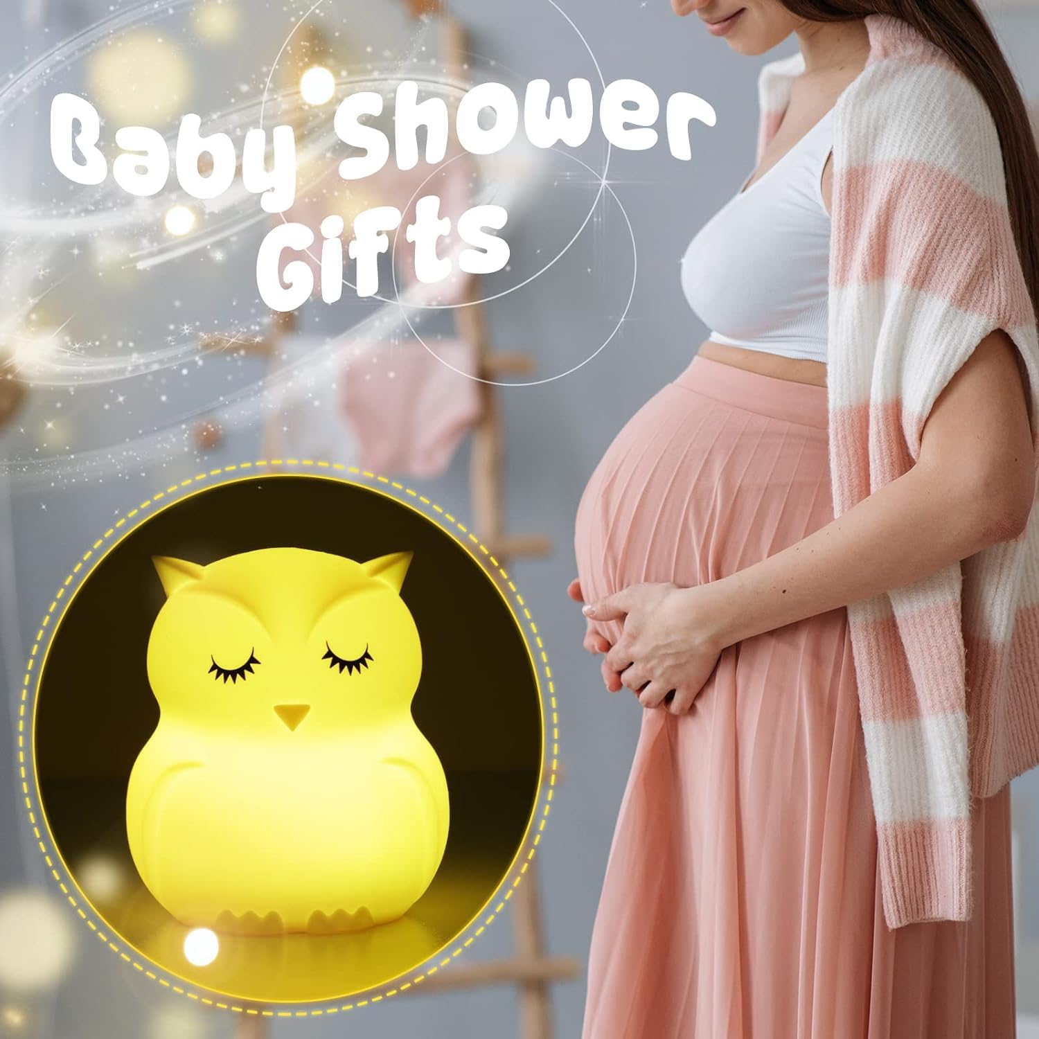 ShaArkMango LED Night Light - Cute Owl Bedside Lamp, Rechargeable, Dimming & Timer, Silicone Rubber, B-Owl, Model JL-213 for Kids