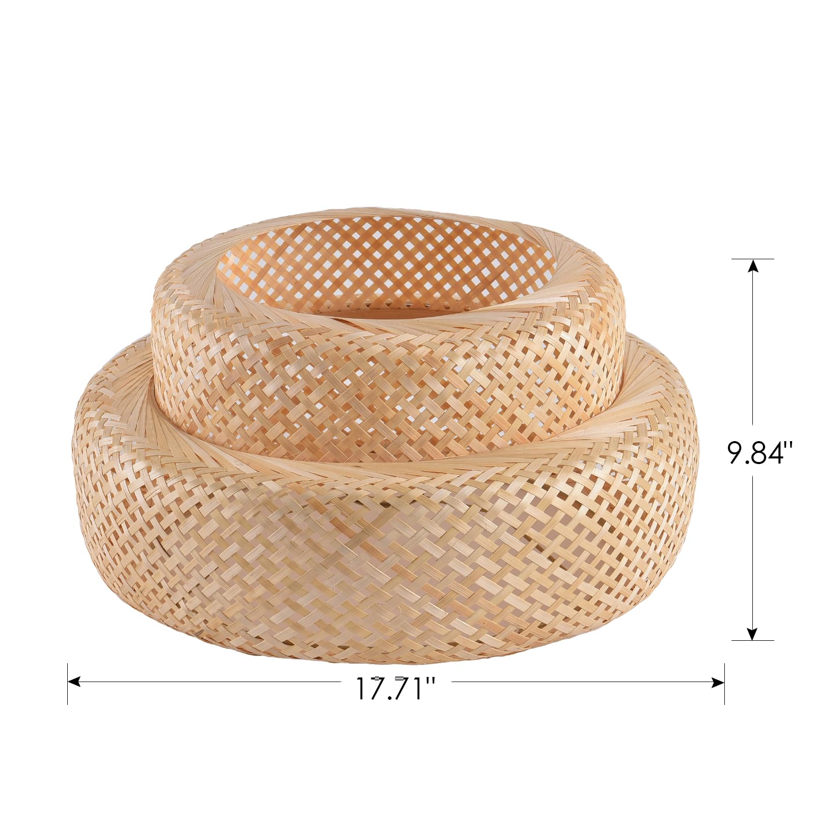 Teru Ji Kaikang 17.7'' Bamboo Lamp Shade,Hand-Woven Bamboo Rattan Hanging Lamp Shade,For Dining Living Bedroom Kitchen Farmhouse