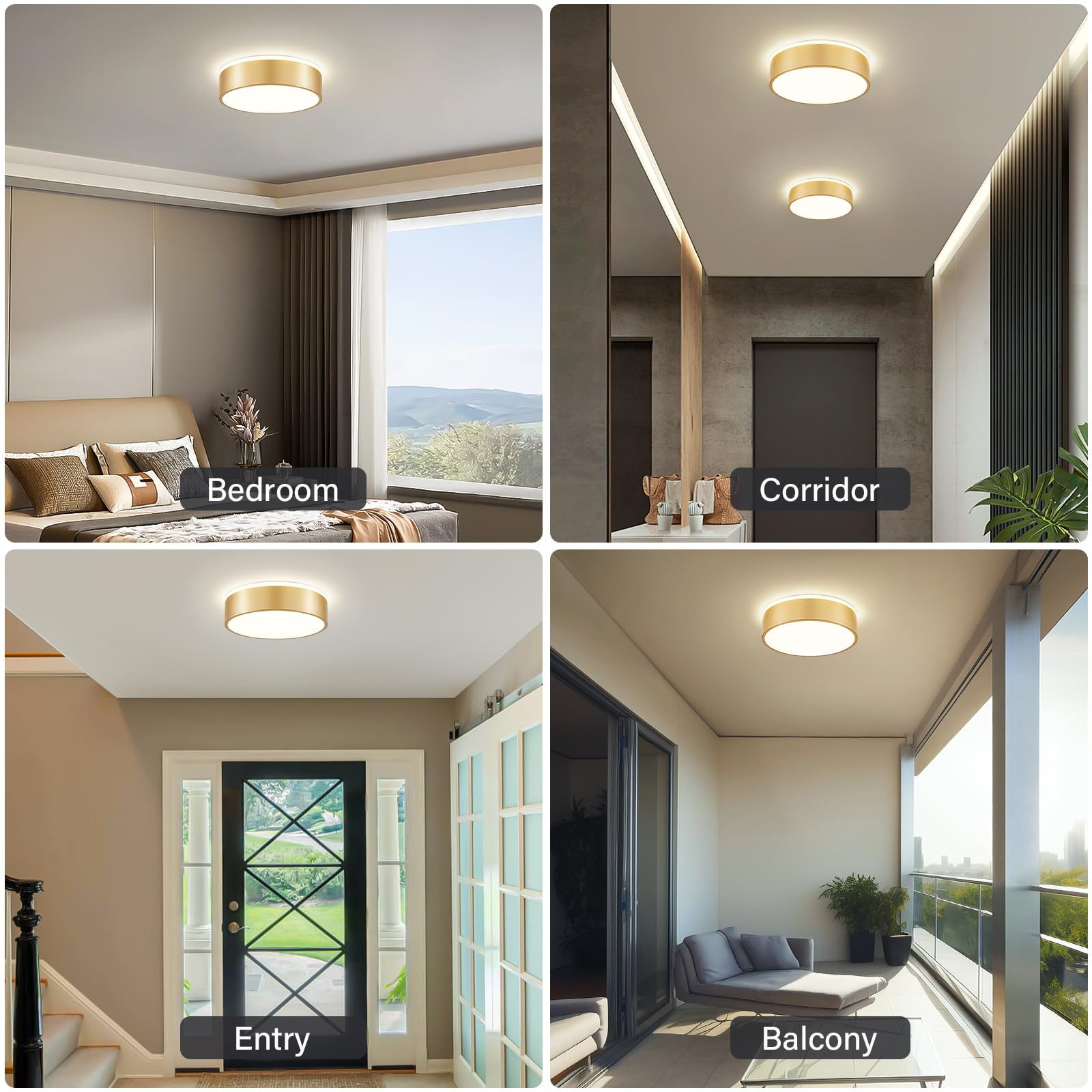 Peblto Gold Dimmable Led Ceiling Light, 2700K-6000K, Modern Flush Mount, 11.8