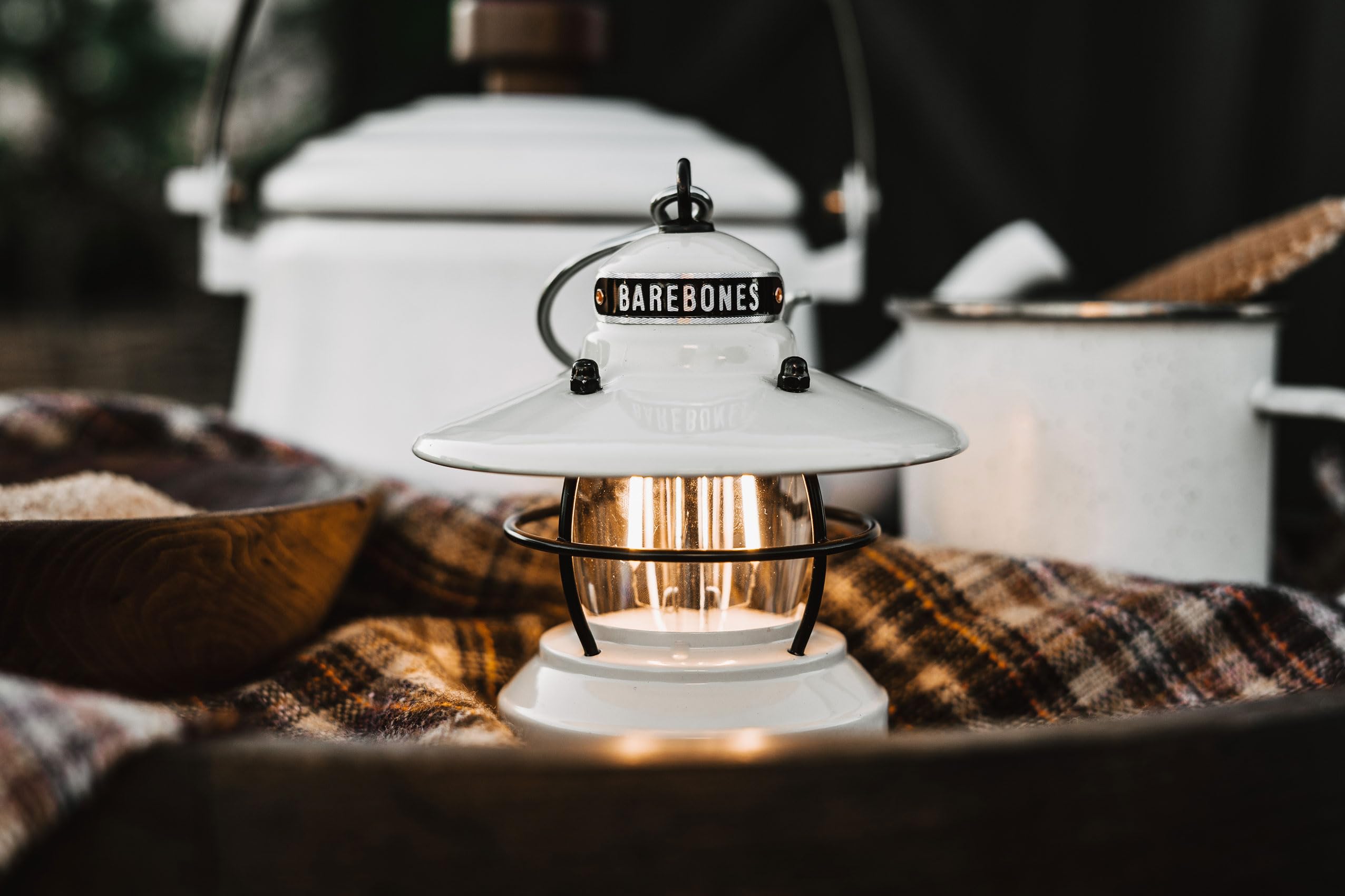 Barebones Edison Mini Lantern - Vintage LED Camping Light, Adjustable Brightness, Weatherproof, 1 Pack, Vintage White, Model LIV-170
