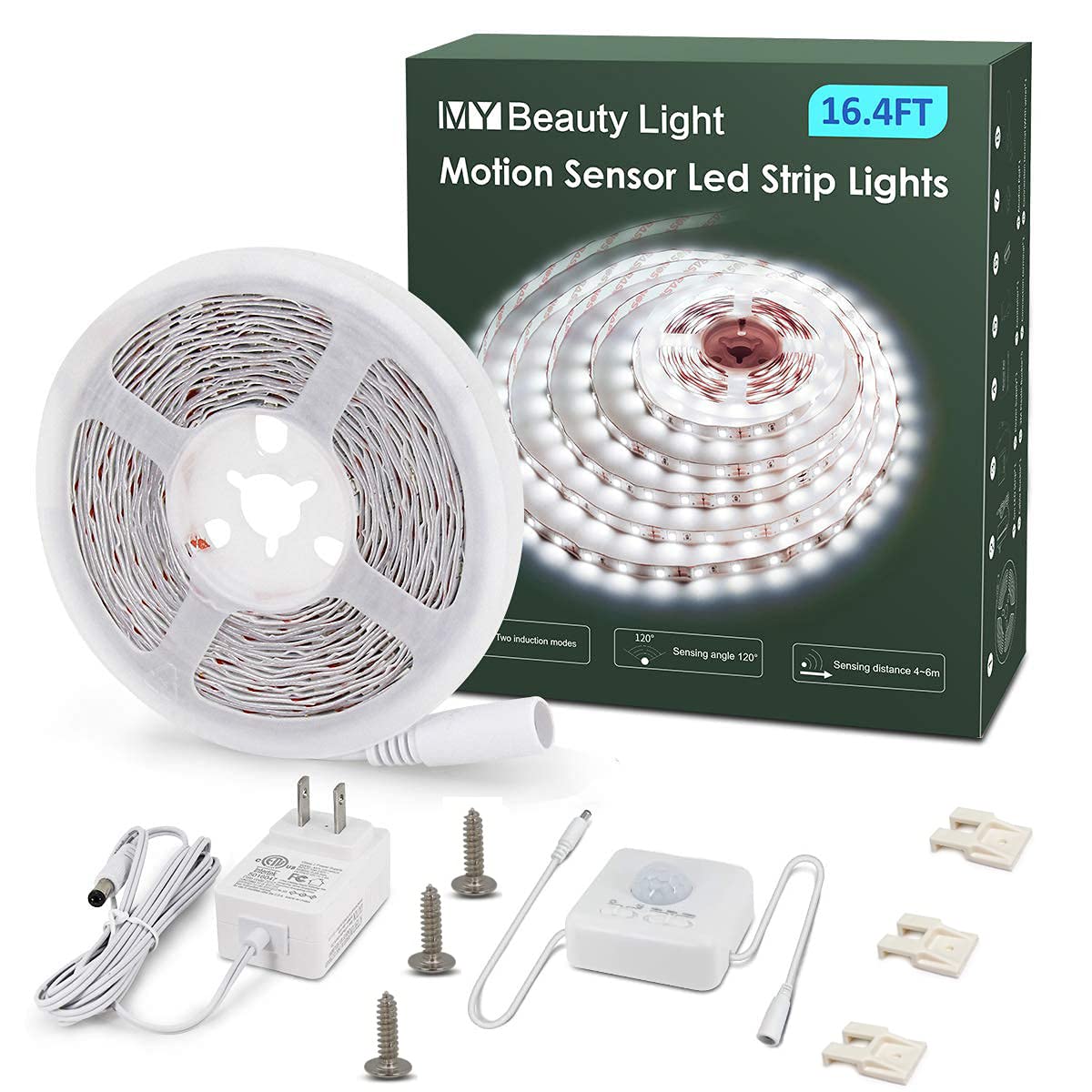 MY BEAUTY LIGHT Motion Activated LED Band Lights  16.4ft LED Light Band with Day or Night 2 Lighting Modes  3 Timing Off Modes  Bright White 12v Plug-in LED Rope Lights for Under Cabinet  Kitchen