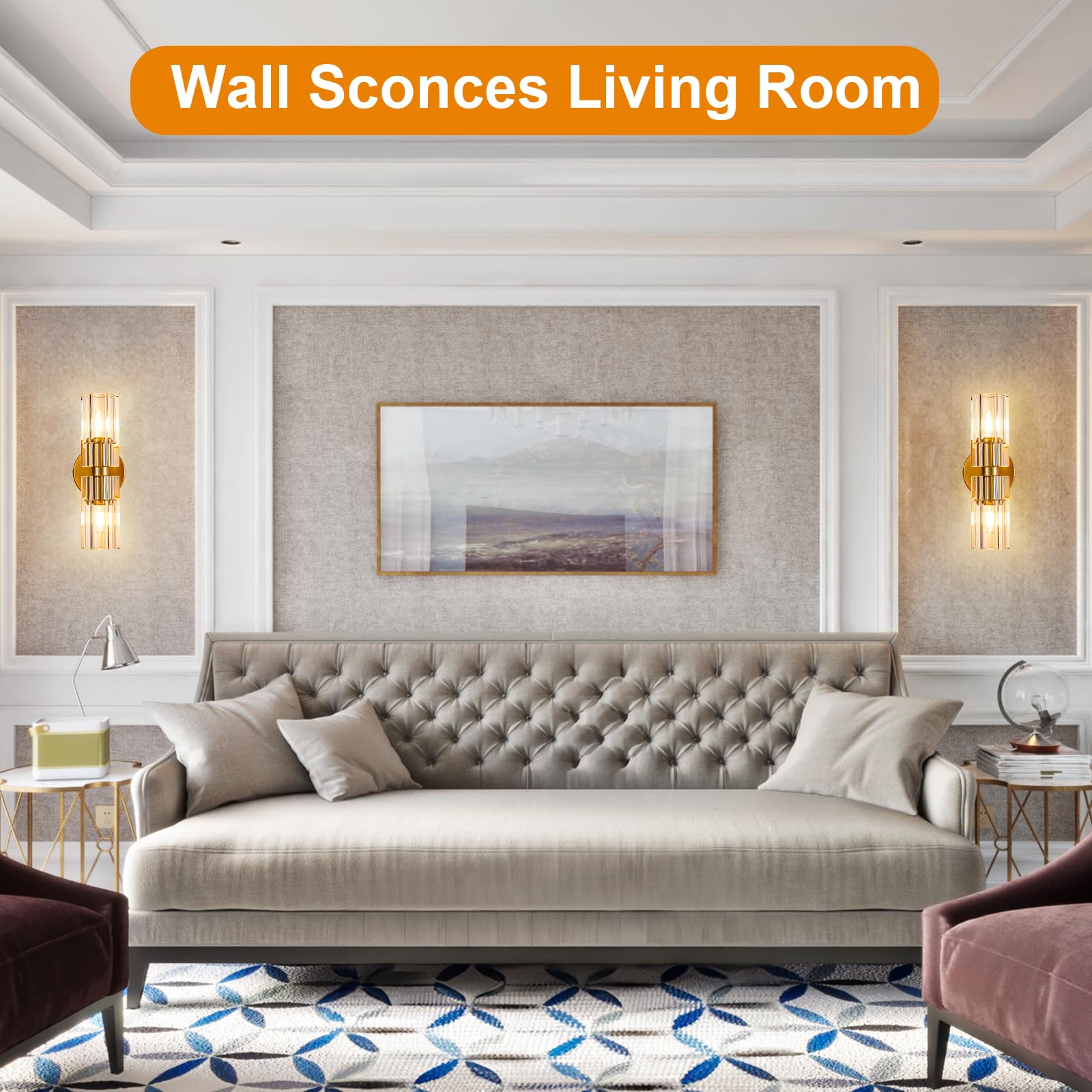 Plsintly Gold Crystal Wall Sconces Set Of Two  Wall Sconce Set Of 2  Brass Sconces Wall Lighting With K9 Crystal Lampshade  Wall Lights For Bedroom Living Room Bathroom Hallway