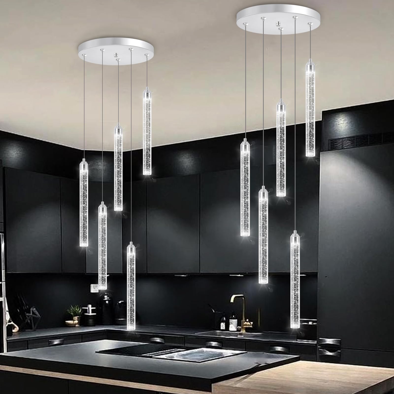 5 Light Mini Chandelier LED Pendant Lighting for Kitchen Island Modern Bubble Crystal Pendant Light Adjustable Pendant Light Fix
