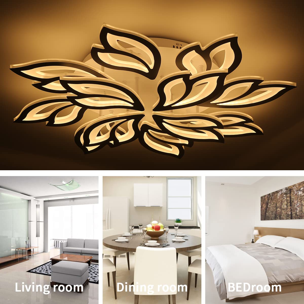 Garwarm Modern Ceiling Light  Dimmable Led Flower Flush Mount Ceiling Lamp  90W Acrylic Petals Ceiling Chandelier Lighting Fixture With Remote Control For Living Room Bedroom Dining Room (Black)