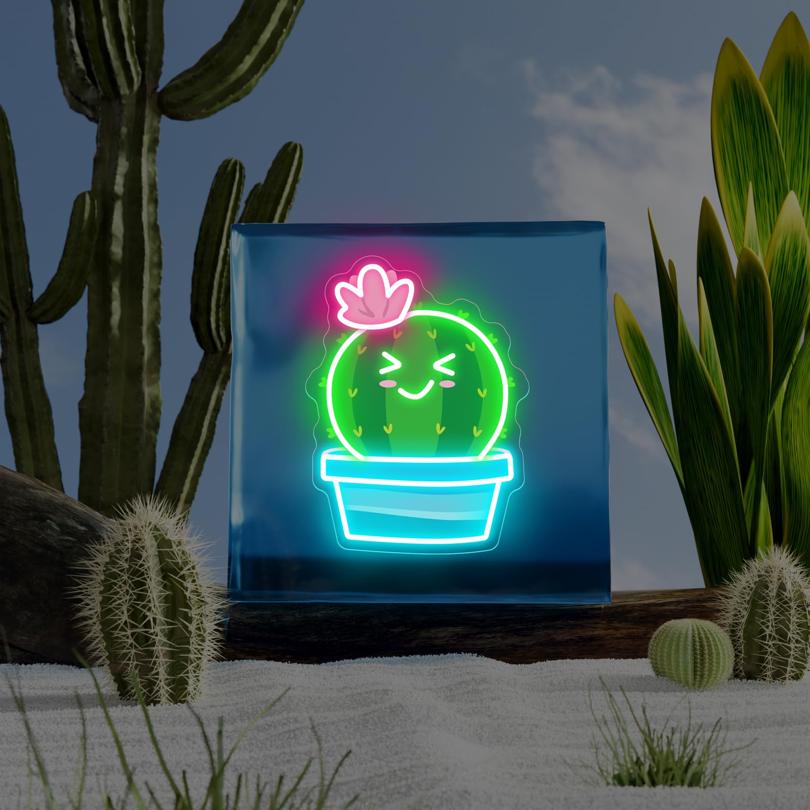 Lotus Cactus Uv Neon Sign Cactus With A Flower Led Light Sign Houseplant Decoration Aesthetic Decor For Flower Store  Parties  Coffee Shops  Salons  Shop Window Store Display malt-inspired Bar Opening Gift