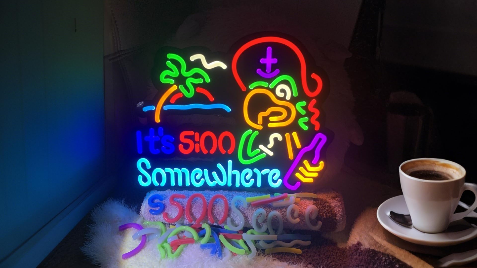 Jigsaw Puzzle 40 Pcs Its 5 :00 Five Oclock Somewhere Neon Led Light Sign  Man Cave Men Led  Home Wall Gifts  Decorations  Palm Tree  Beach  Sun  Tiki Bar  Garage  Accessories  Cart  Party  Bedroom