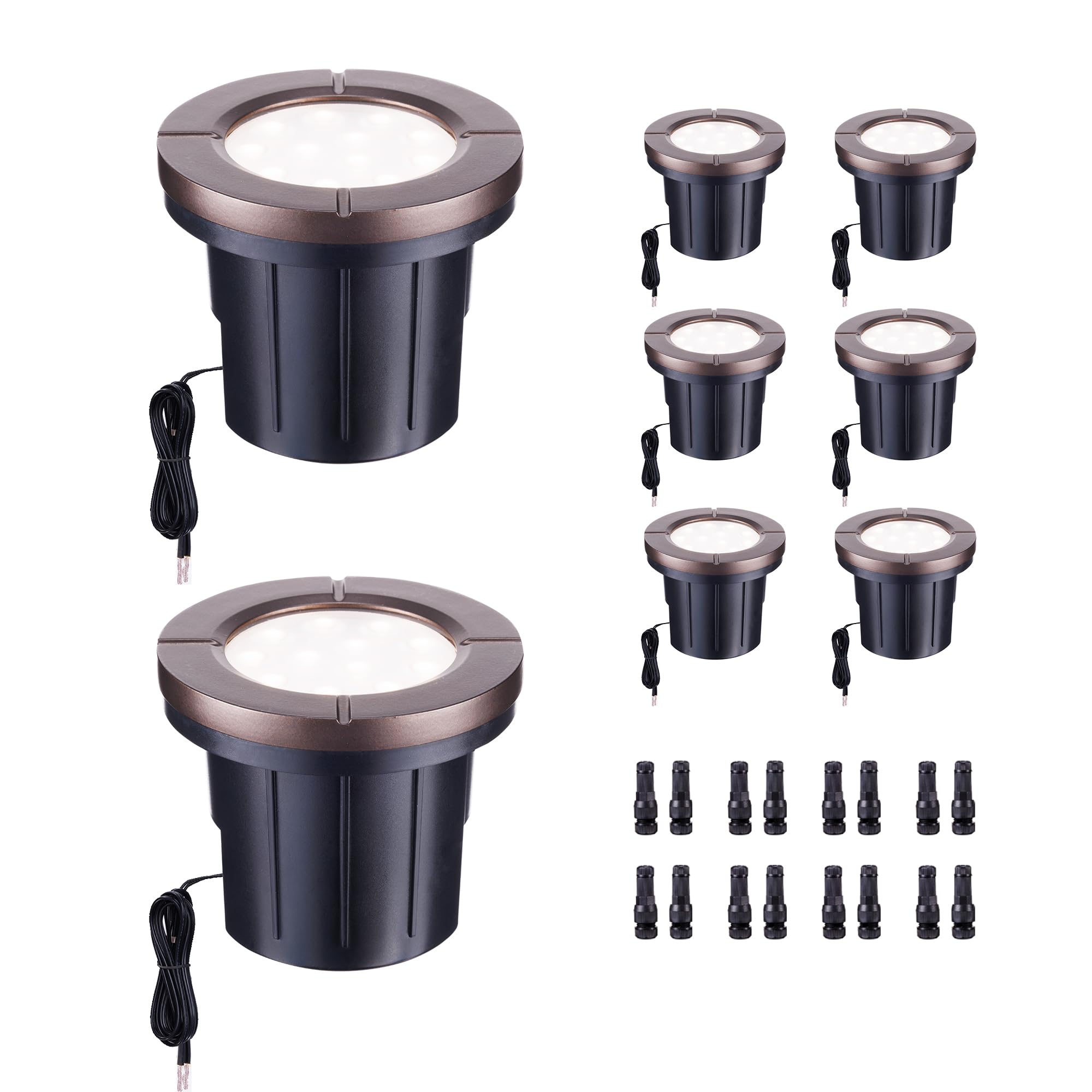 Varmtalys Ground Well Lights, Landscape LED Low Voltage Inground Lights, Outdoor Waterproof IP67, 12V Wired Aluminum ORB for Bac