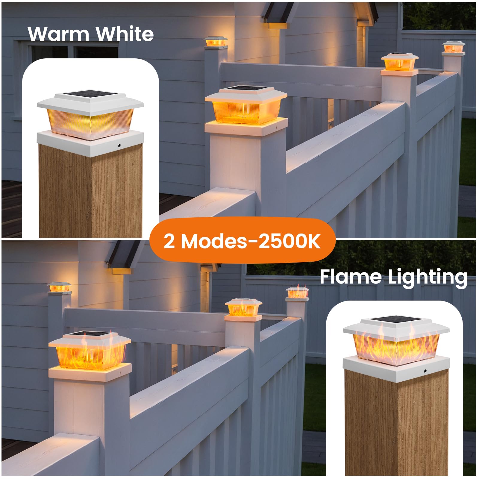 Aponuo Solar Post Cap Lights, Warm White & Flickering Flame Modes, Waterproof Led Outdoor Light Solar Powered For 4X4 Wood,4X4 5