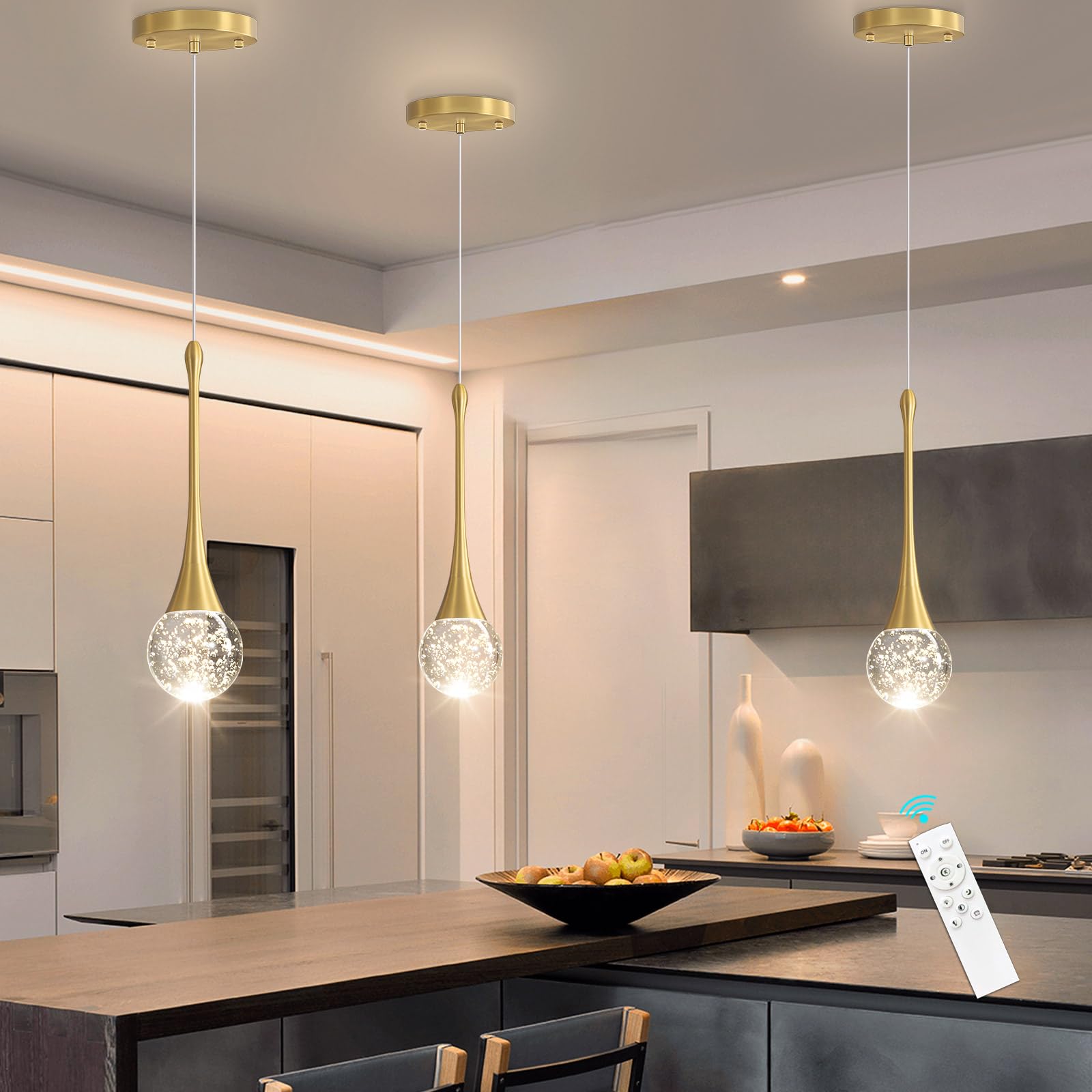 Cenozo Modern Pendant Lights For Kitchen Island Led Dimmable Crystal Glam Ceiling Pendant Lighting For Dining Room Hallway Bedroom Corner Lamp Antique Gold