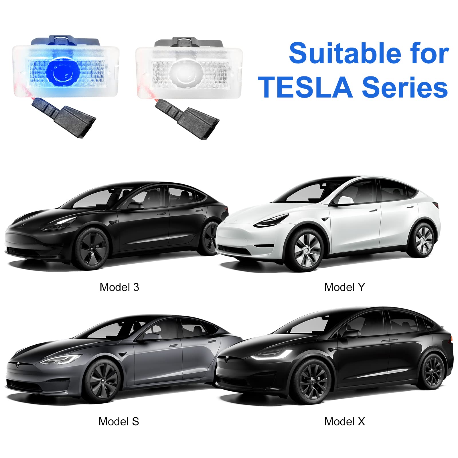 RCBDCYGJ 4pcs Car Puddle Lights for Tesla Model 3/Y/S/X, Ultra-Bright Blue Ghost Shadow Lights, ABS Plastic Replacement Lamps
