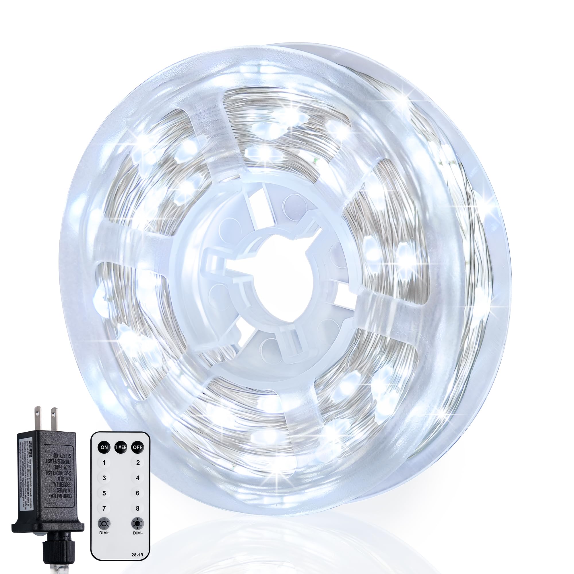 JMEXSUSS 200 LED Fairy Lights, 66ft White Waterproof Christmas Lights, 8 Modes, Model JMF-S-0200