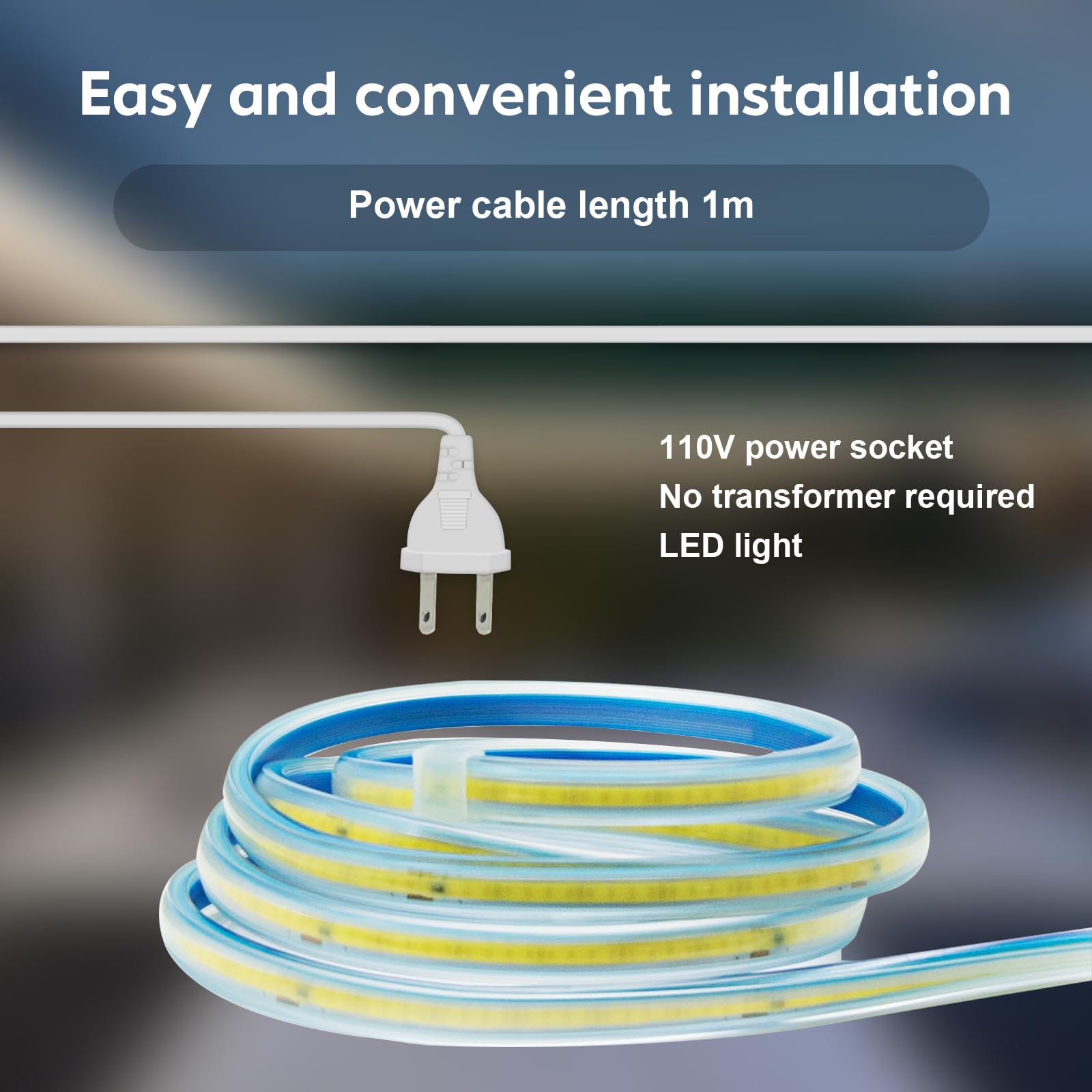 Pcningled 2 Meter Bright Led Strip Lights Ac 110V With Us Plug, 2M 6.56 Foot Ip67 Waterproof Cob Led Tape For Cabinet Lighting 6