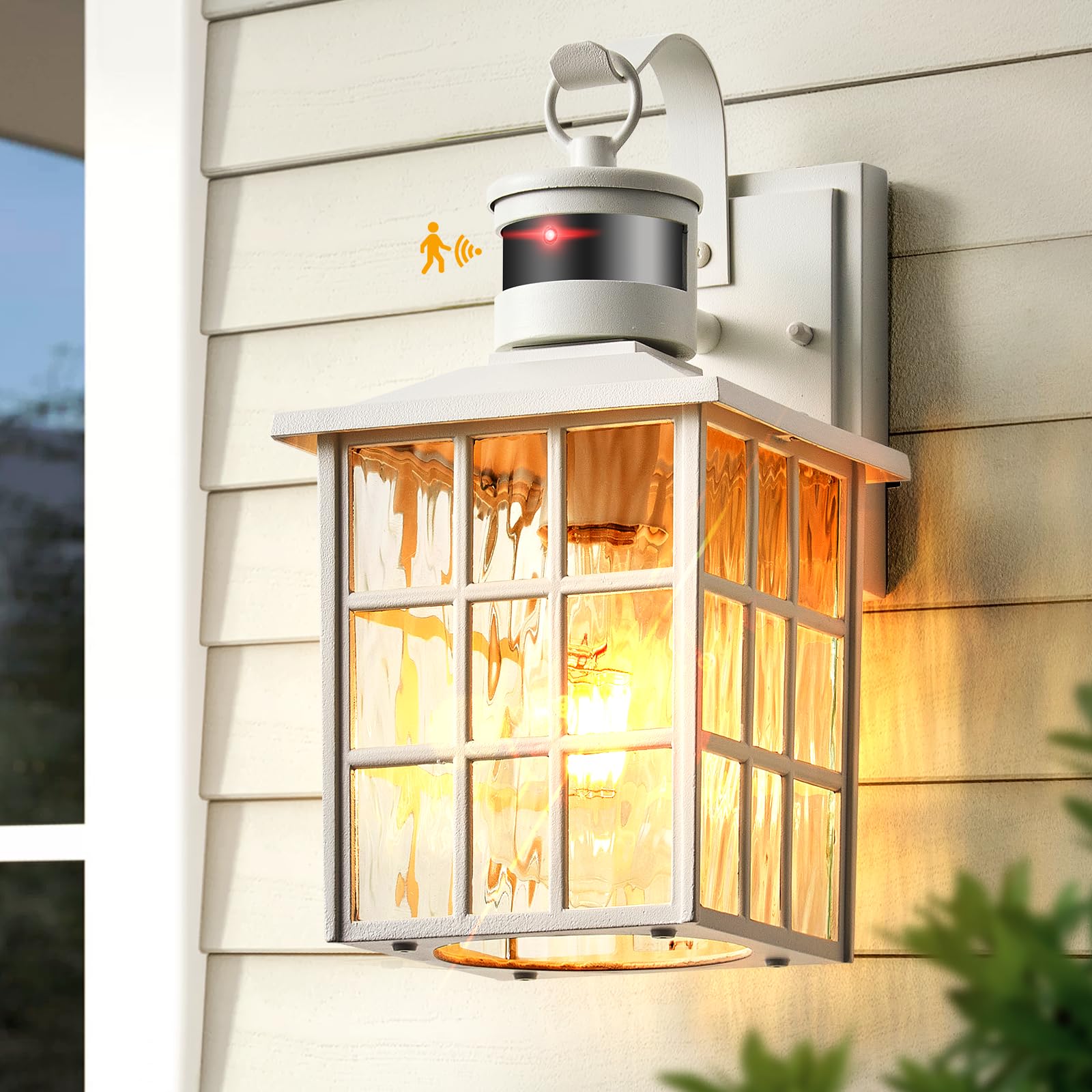 Vianis Motion Sensor Outdoor Wall Light, White Aluminum Dusk To Dawn Fixture For Garage & Porch