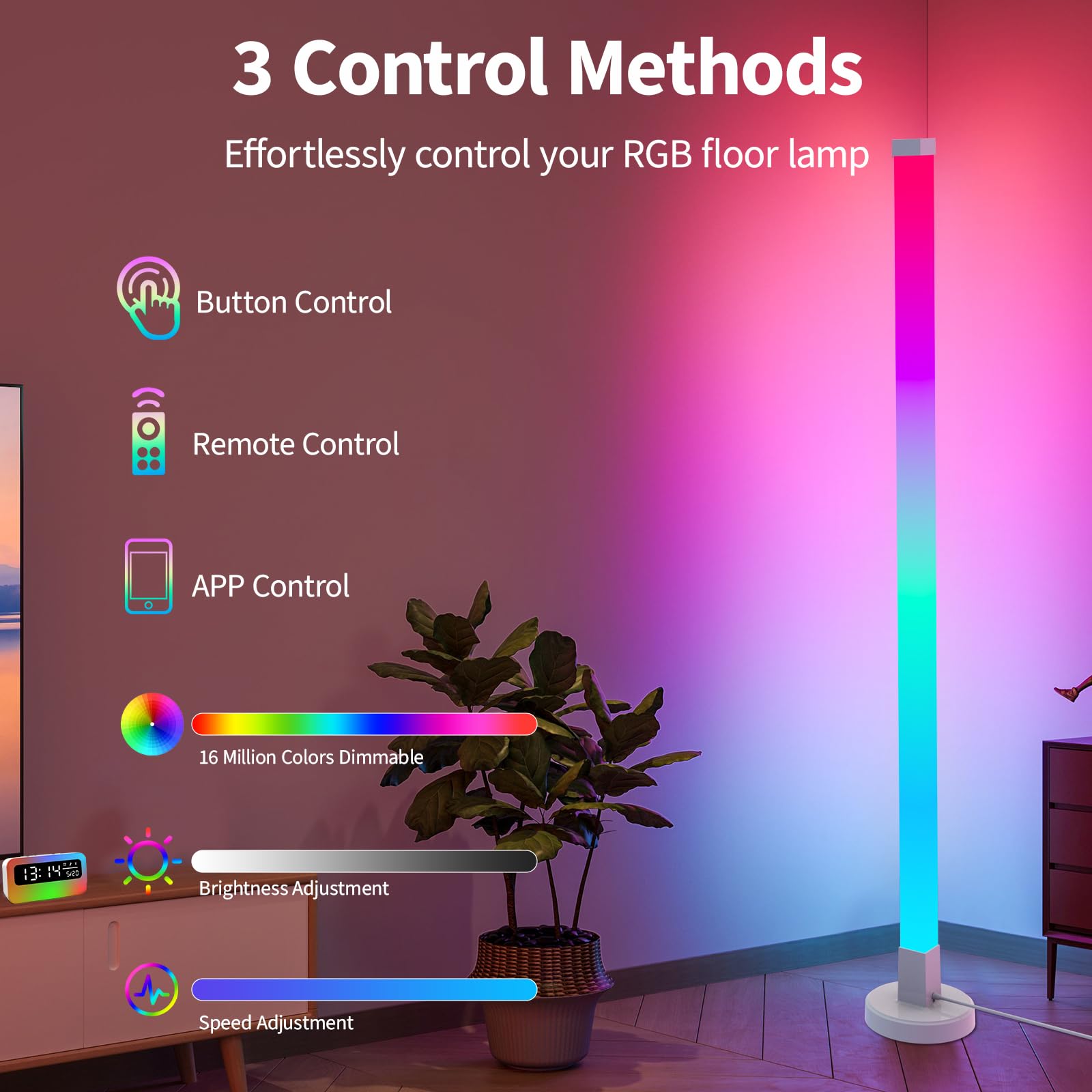 KOBAIBAN DIY Corner Floor Lamp with Remote Control, RGB Corner Lamp 59 IN (150 CM), LED Smart Standing lamp Light with Music Syn