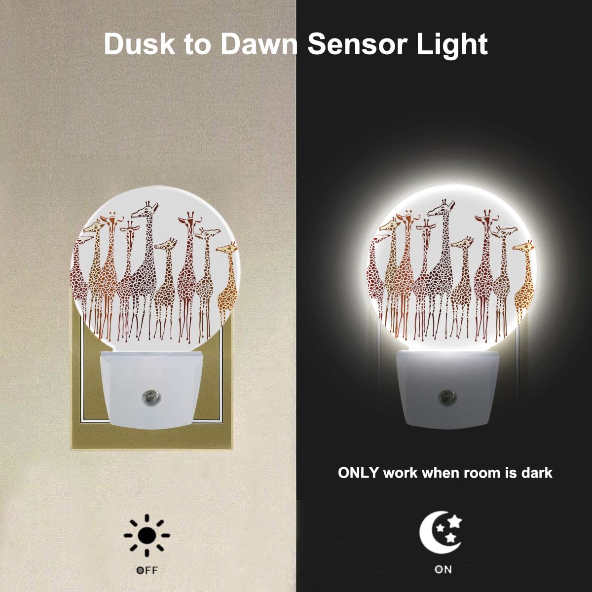Ekobla Giraffe Night Lights Plug Into Wall Funny Animal Led Dusk To Dawn Night Lamp Auto Sensor For Home Indoor Bathroom Hallway