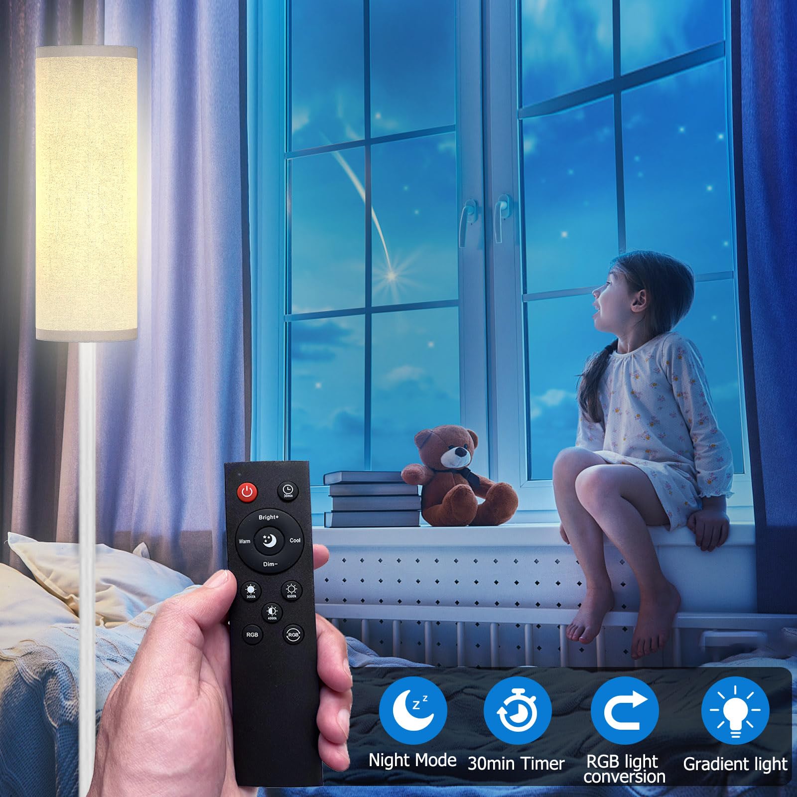Qaubauyt Smart LED Floor Lamp - APP Control, RGB Colors, Remote, 67in Tall, Dimmable, Matte White, Model JP-RGB