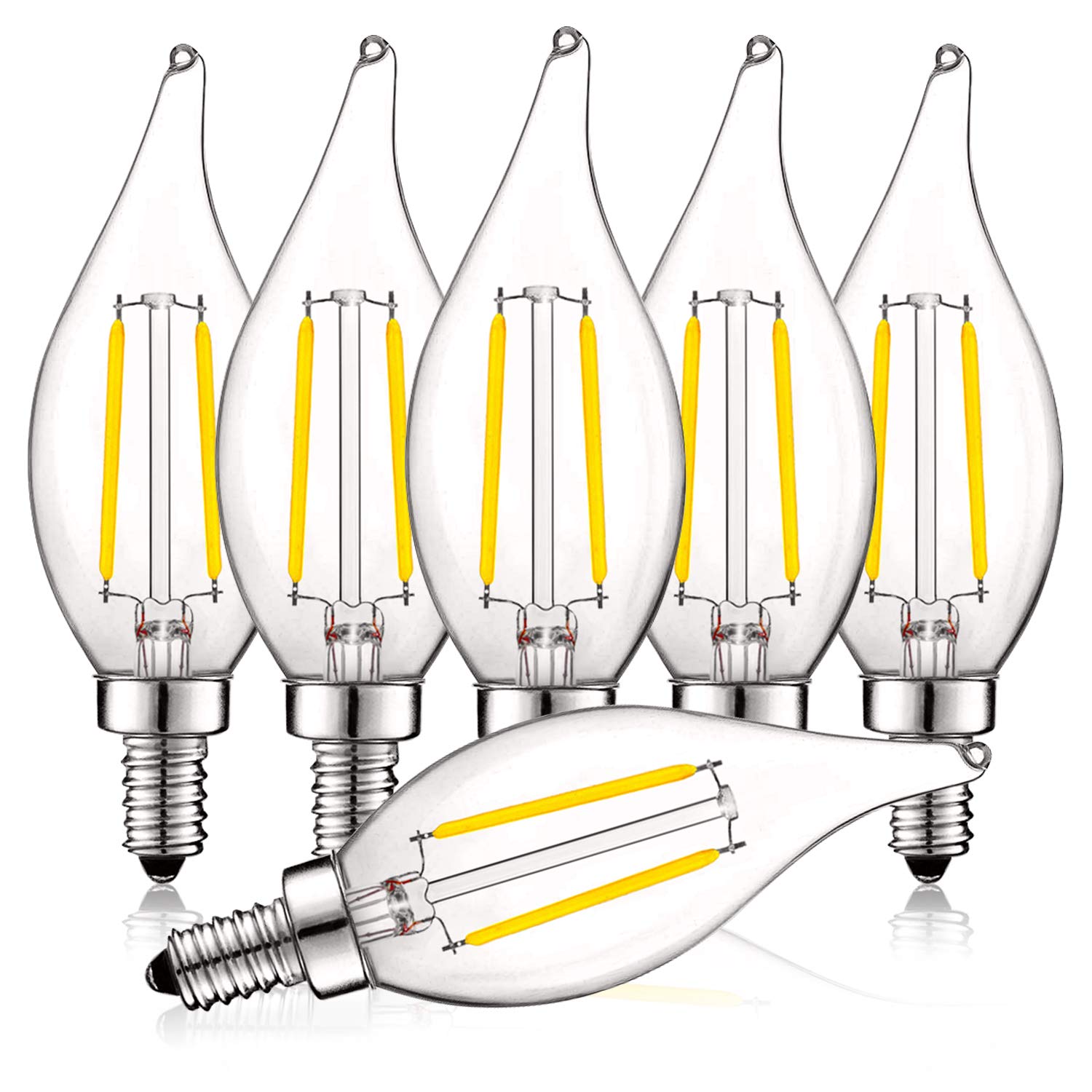 LUXRITE Vintage Candelabra LED Bulbs, Dimmable, 400 Lumens, 4000K Cool White, E12 Base, Glass, 6 Count, Model LR215