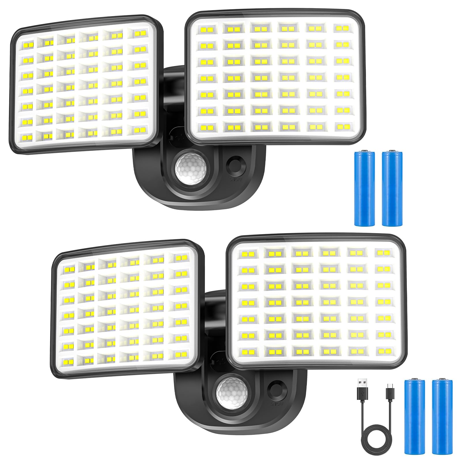 Rechargeable Motion Sensor Light  2500LM&4000LM Dual Modes Rechargeable Outdoor Lights  USB Charging Outdoor Battery Powered Light  LED Flood Lights Motion Light for Garage  Yard  Garden (2 Packs)