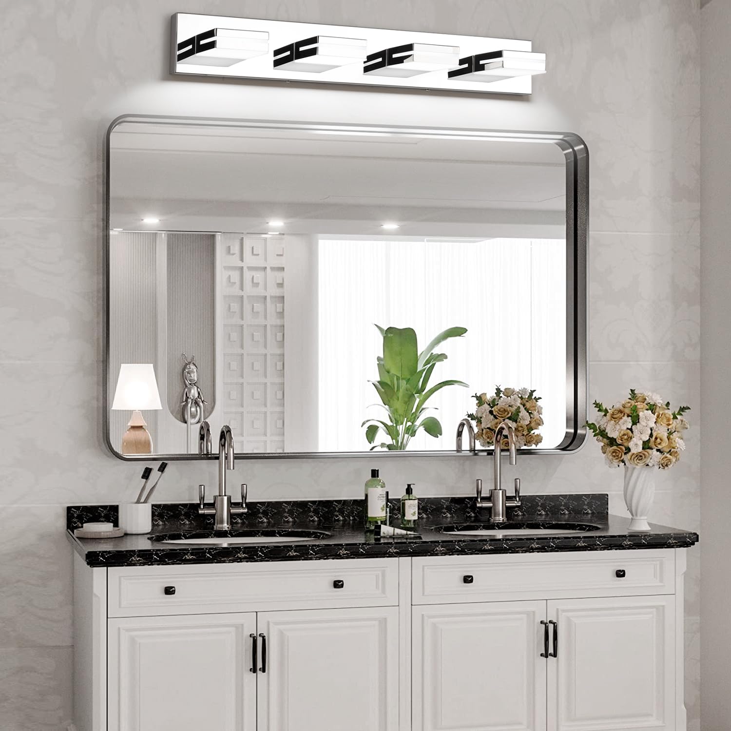 SineRise 4-Light Bathroom Vanity Light Fixture, 30-Inch, Chrome, Modern Acrylic, Model 9553E, Cool White 6000K, Non-dimmable