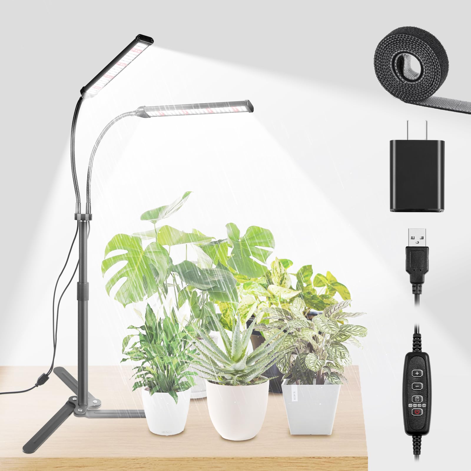 Grow Lights for Indoor Plants, Full Spectrum LED Tabletop Plant Lights for Indoor Growing, Dual-Head Gooseneck Plant Lamp with 5
