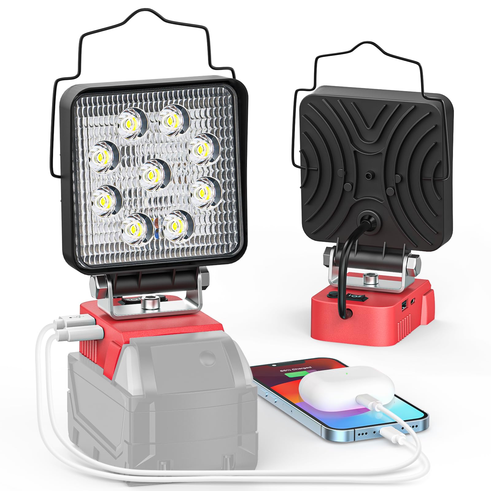 Ecarke Led Work Light Compatible with Milwaukee 18v Battery: 30W 3000LM Battery Work Light with Low Voltage Protection,USB & Typ