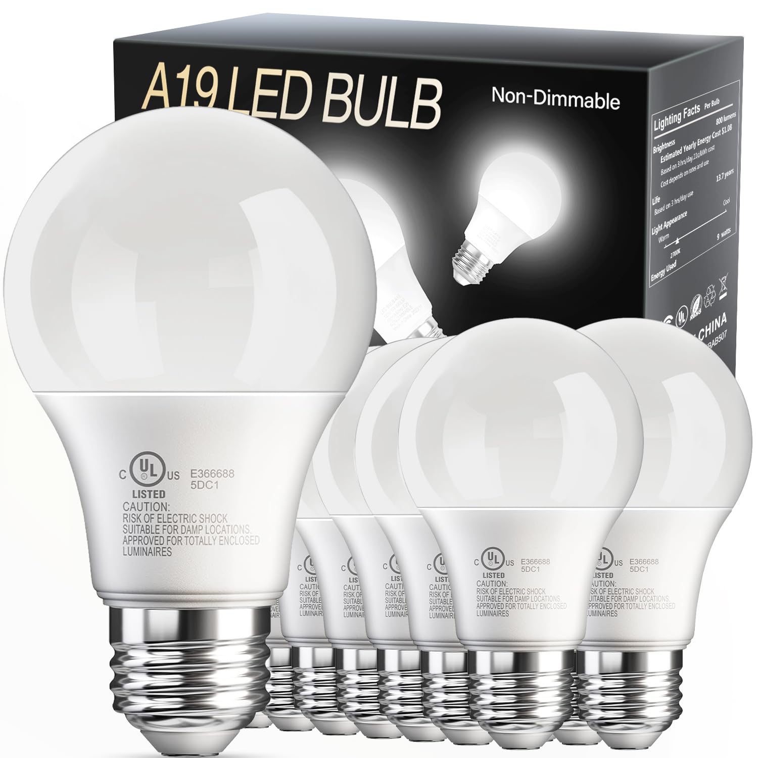 Volivo 24 Pack A19 Led Light Bulbs, 4000K Nature White, 9W(60W Equivalent), 800 Lumens, E26 Standard Base, Energy Saving Led Bul