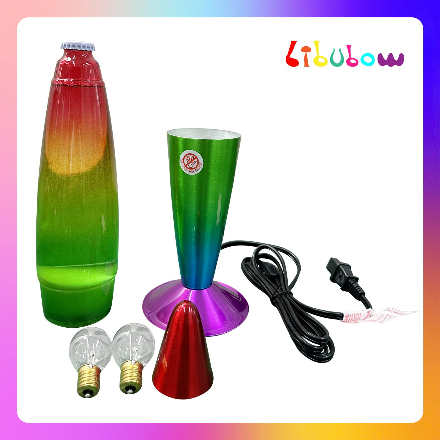 Libubow 16 Inch Rainbow Motion Lamp with 2 Bulbs, Rainbow Lamp Night Light, Relaxing Nightlight for Home Decor Room Office Bedro