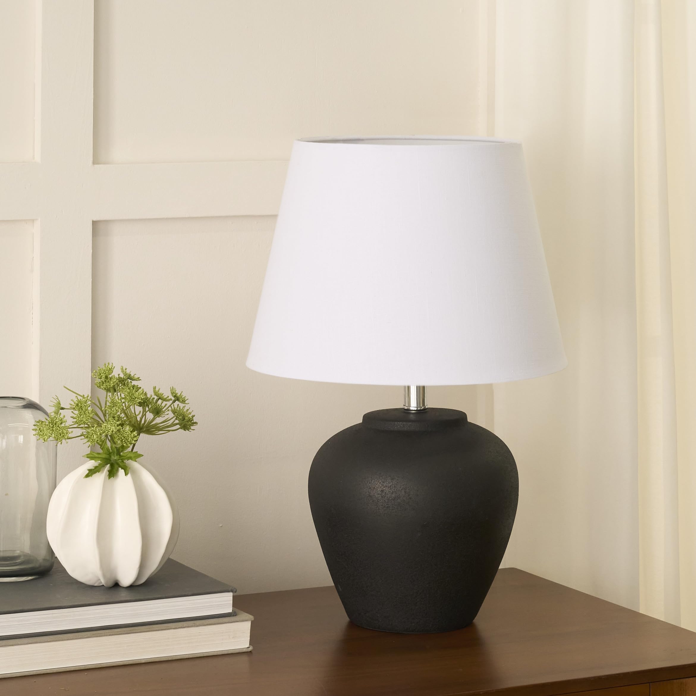 Nourison 20'' Black Ceramic Pot Table Lamp for Bedroom, Living Room, Console, Entryway (Pack of 1)