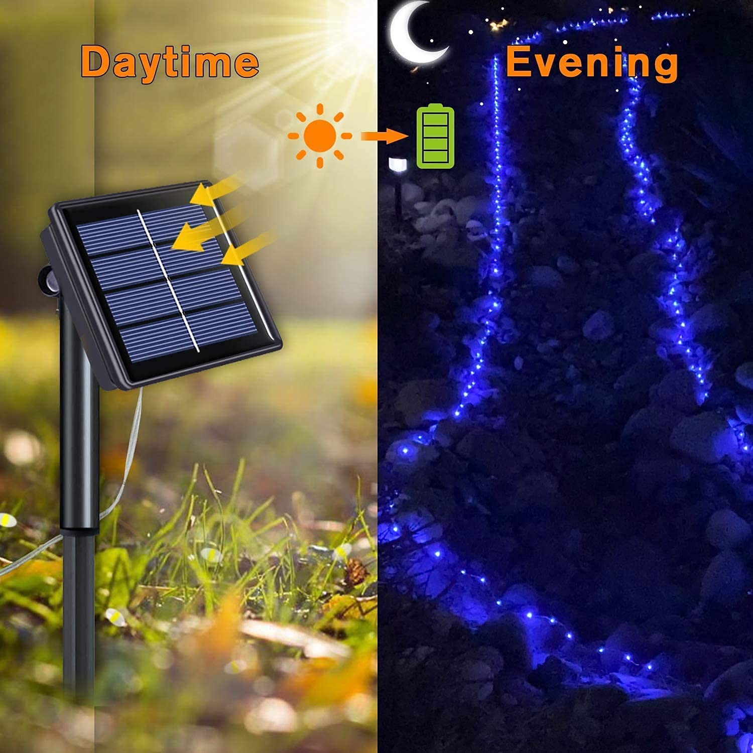 Qitong Blue Solar Fairy Lights 4 Pack, 33Ft 100 Led Waterproof String Lights For Outdoor Decor