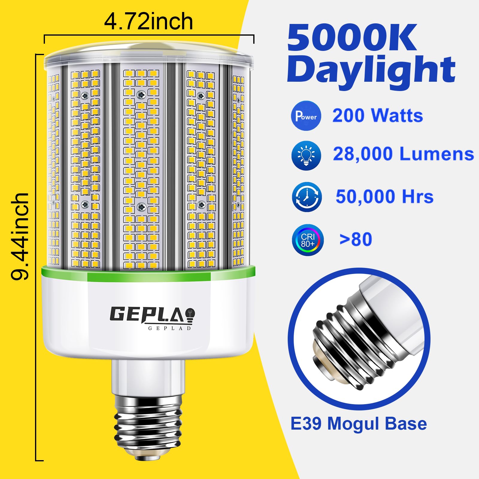 2-Pack 200W Led Corn Light Bulb, E39 Mogul Base 5000K Daylight 28,000Lm Lamp, Replacement 1000Watt Cfl Hps Metal Halide Bulb, La