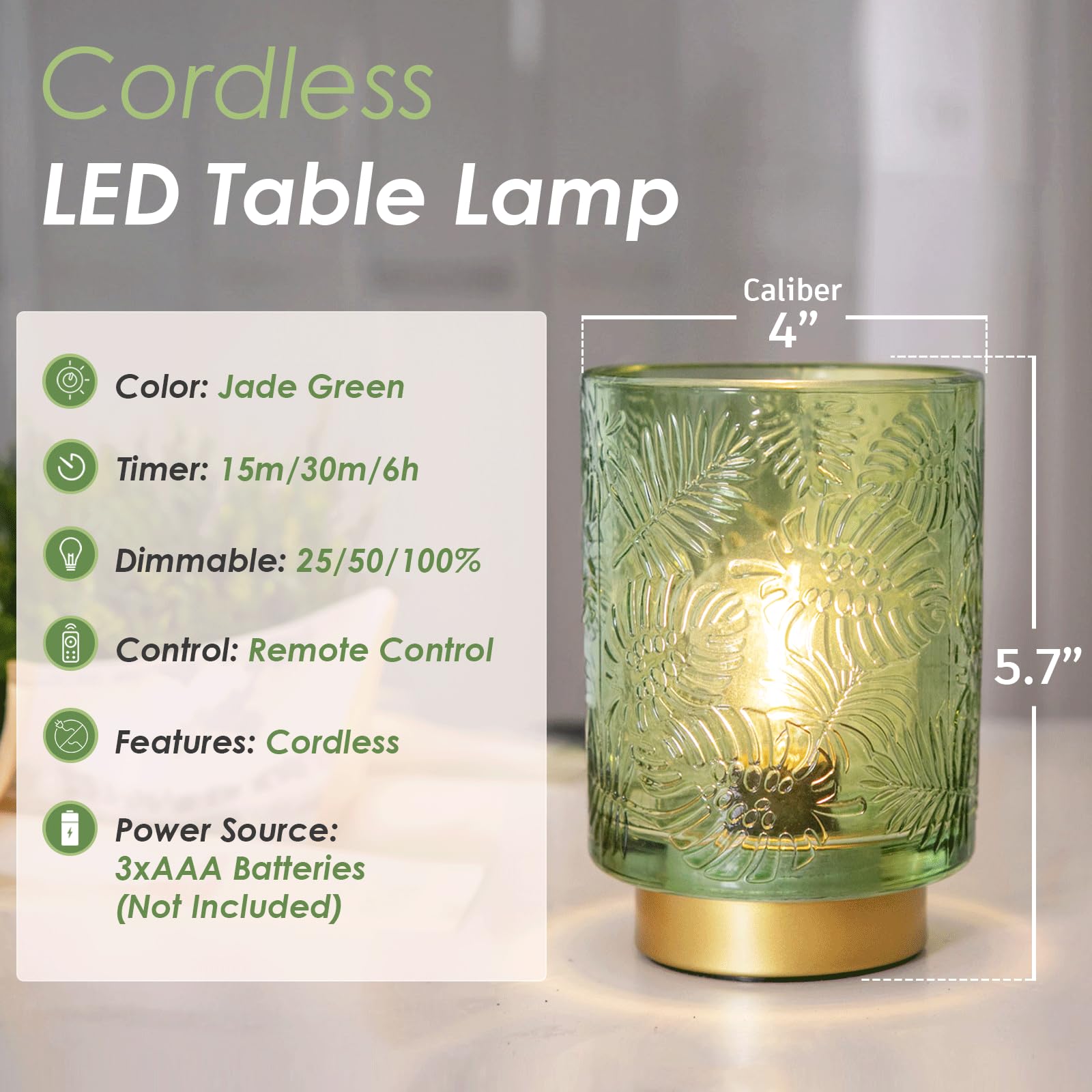 Ularoom Battery Operated Small Cordless Table Lamps With Remote Control,Glass Dimmable Brightness Wireless Lamp With Timer,Batte