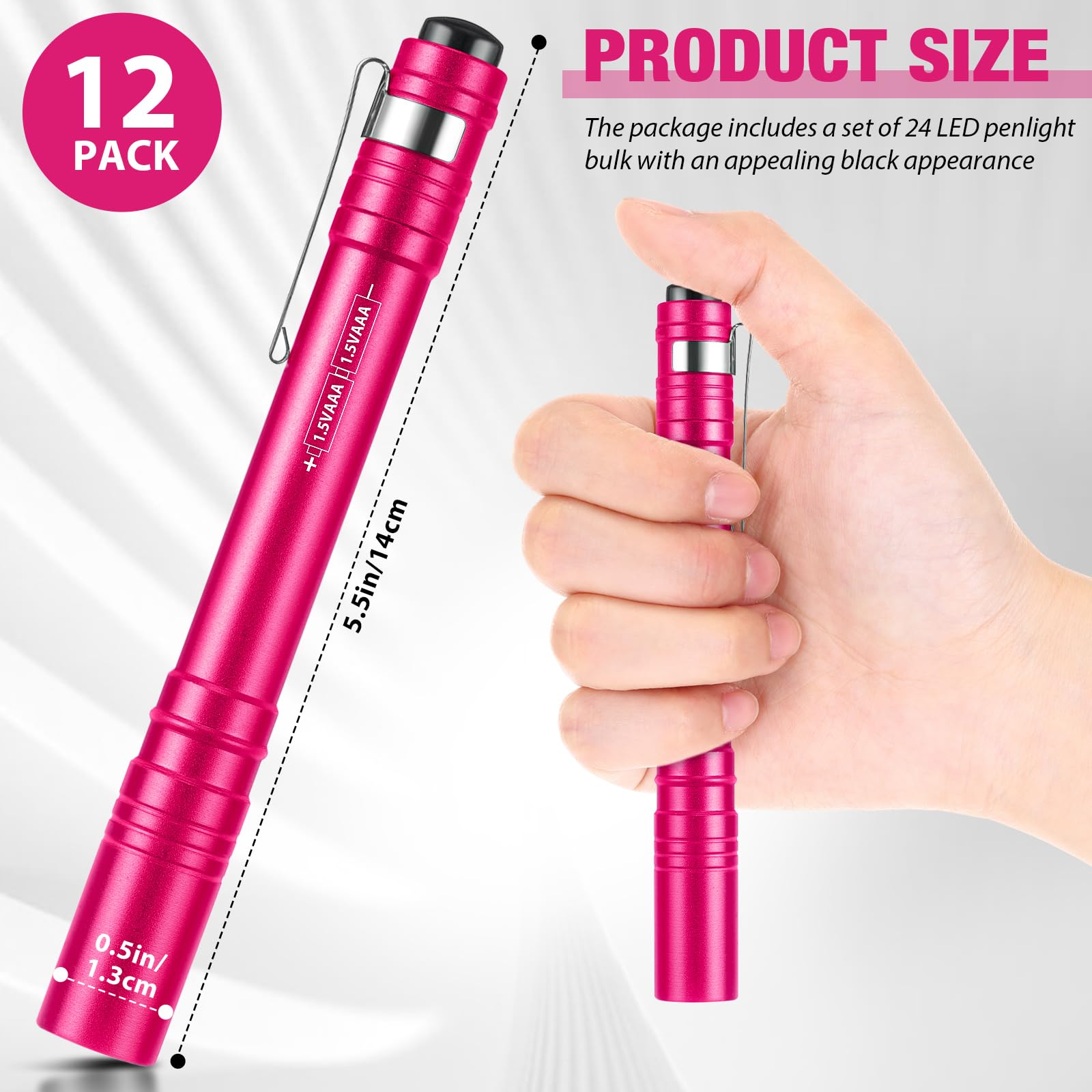 Tujoe LED Penlight, Aluminum Mini Flashlight with Clip, 12 Pack, Rose Red, Model SEW-Tujoe-1705
