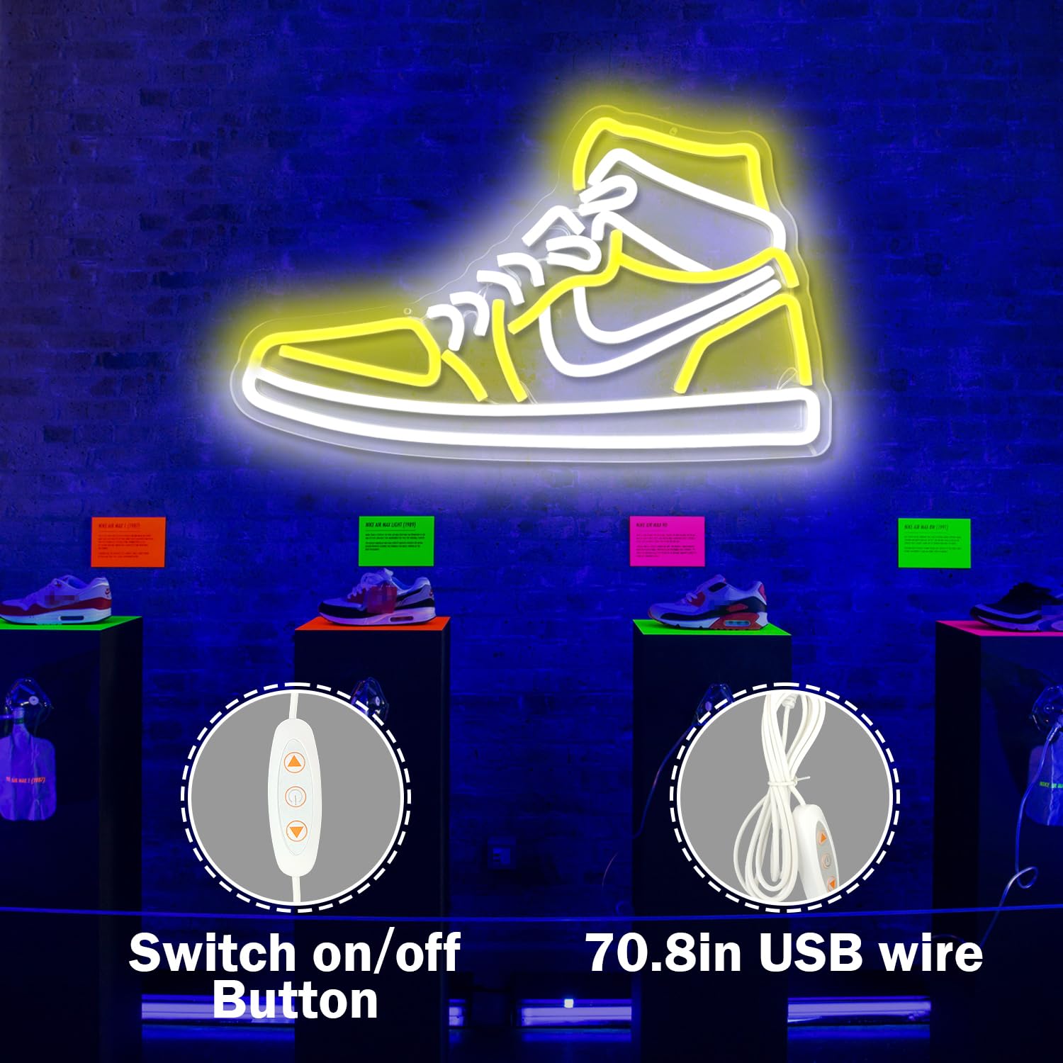 JianJung Neon Sign Sports Shoe Wall Decor LED Light Yellow Acrylic for Bedroom Man Cave Party Pub