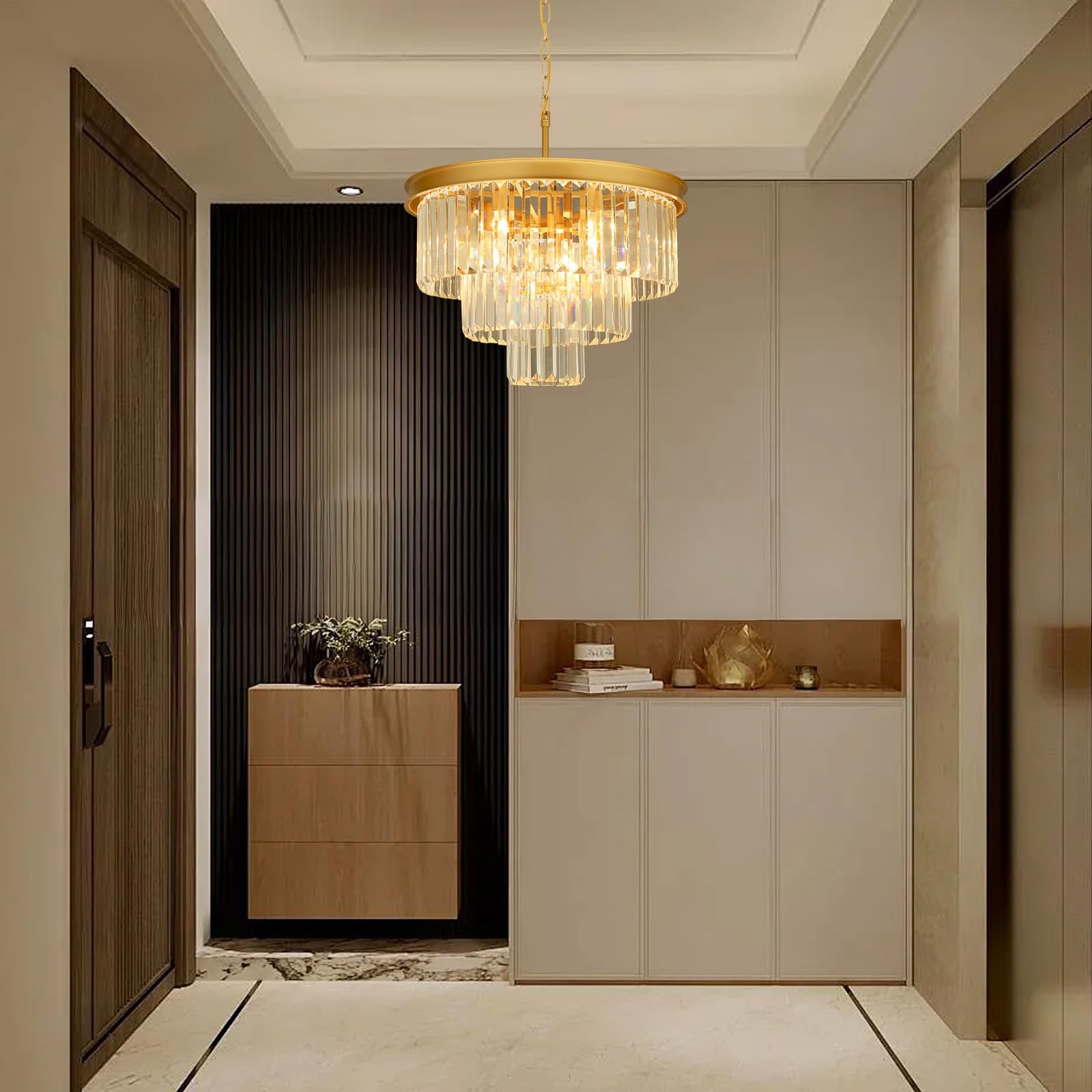 Weesalife Crystal Chandeliers For Dining Room Lights Fixtures  9 Lights Gold Modern Chandeliers For Bedroom  3-Tier Round Crystal Lighting Fixtures For Living Room Entryway Kitchen Island D20 Inch