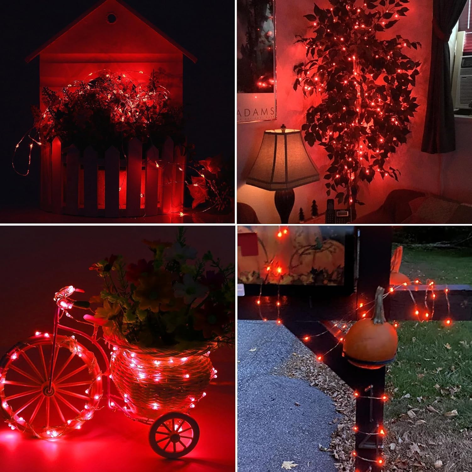Lomotech Solar String Lights - 200LED Fairy Lights, 66ft, Waterproof, 8 Modes, Copper Wire, Red, Model LO-S100-007-2, 2 Pack