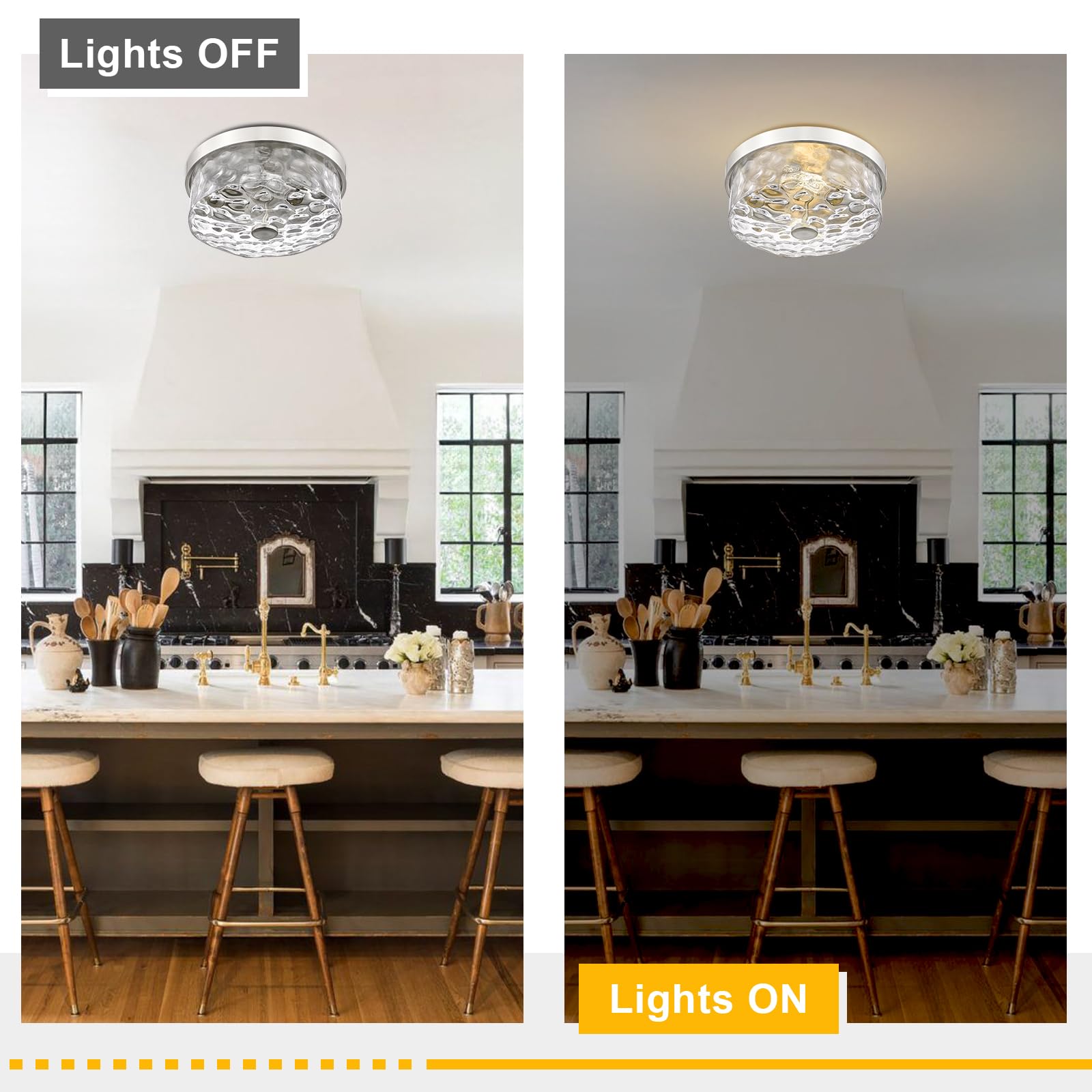 Luminzone Flush Mount Ceiling Light With Water Ripple Glass Shade, Modern 2-Light Ceiling Light Fixtures, Brushed Nickle Finishe