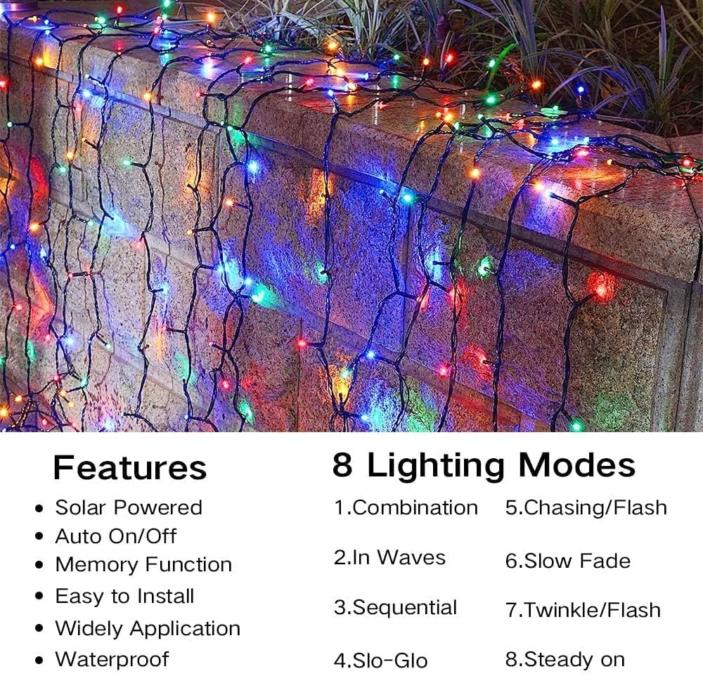 Joomer Solar String Lights, 105FT, 300 LED, 8 Modes, Waterproof Fairy Lights for Outdoor Garden, Multicolor