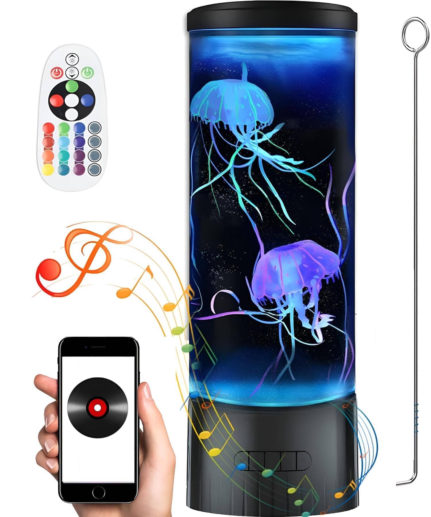 CALOVER Jellyfish Night Light Lamp with Bluetooth Speaker, Extra Large, White Noise, Synthetic Material, Model BH-BTV01, Large Size