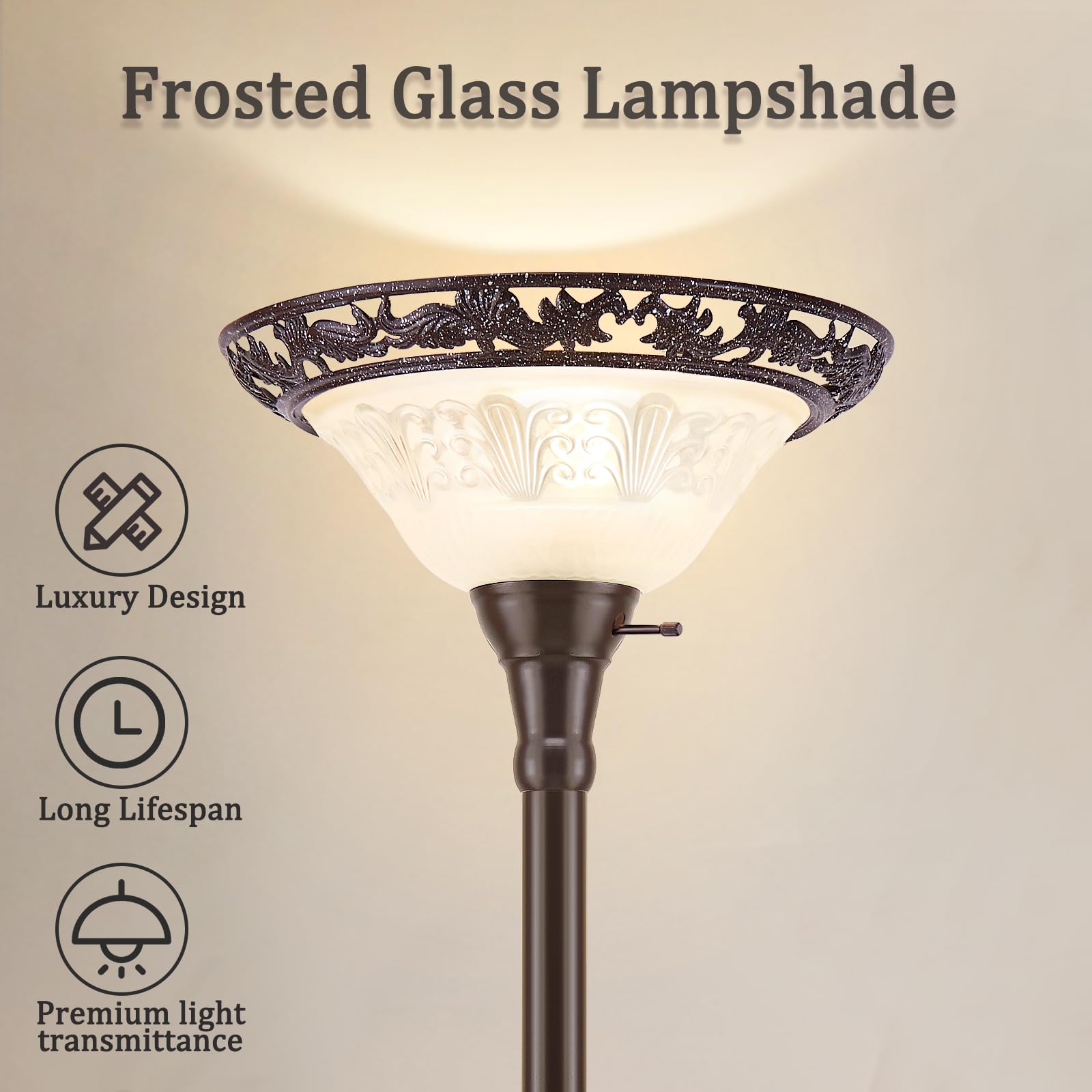 Luvkczc Torchiere Floor Lamp For Living Room - 70'' Victorian Floor Lamp With With Etched Glass Shade, Vintage Standing Corner T