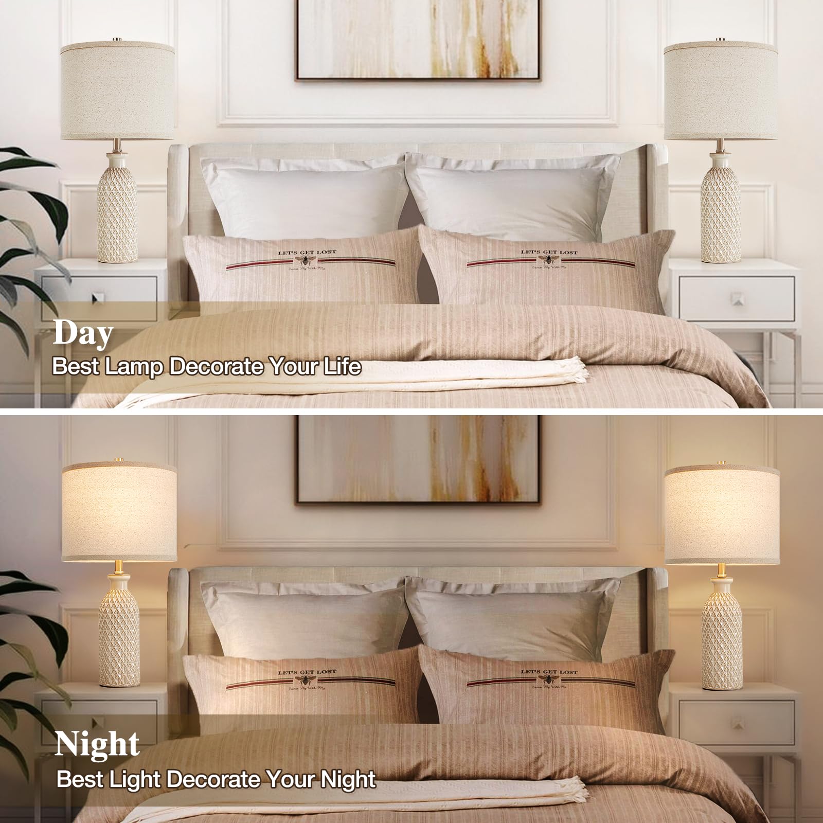 Luvkczc Ceramic Table Lamps Set Of 2, Farmhouse 24.8'' Bedside Lamps With 3-Color Temperature, Modern Nightstand Lamp Desk Readi