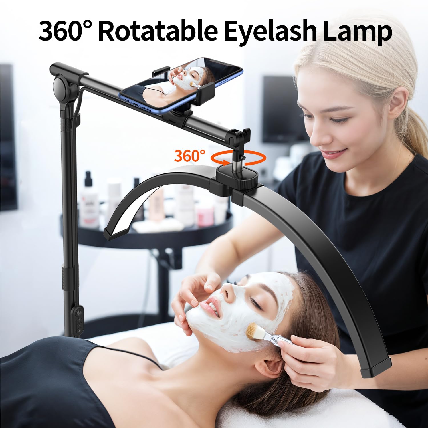 Yayusi Lash Light For Eyelash Tech, Foldable Floor Lash Lamp For Eyelash Extensions, Led Half Moon Light Lash Tech With Phone Holder, Dimmable Esthetician Light For Eyelash/Skincare/Tattoo (Black)
