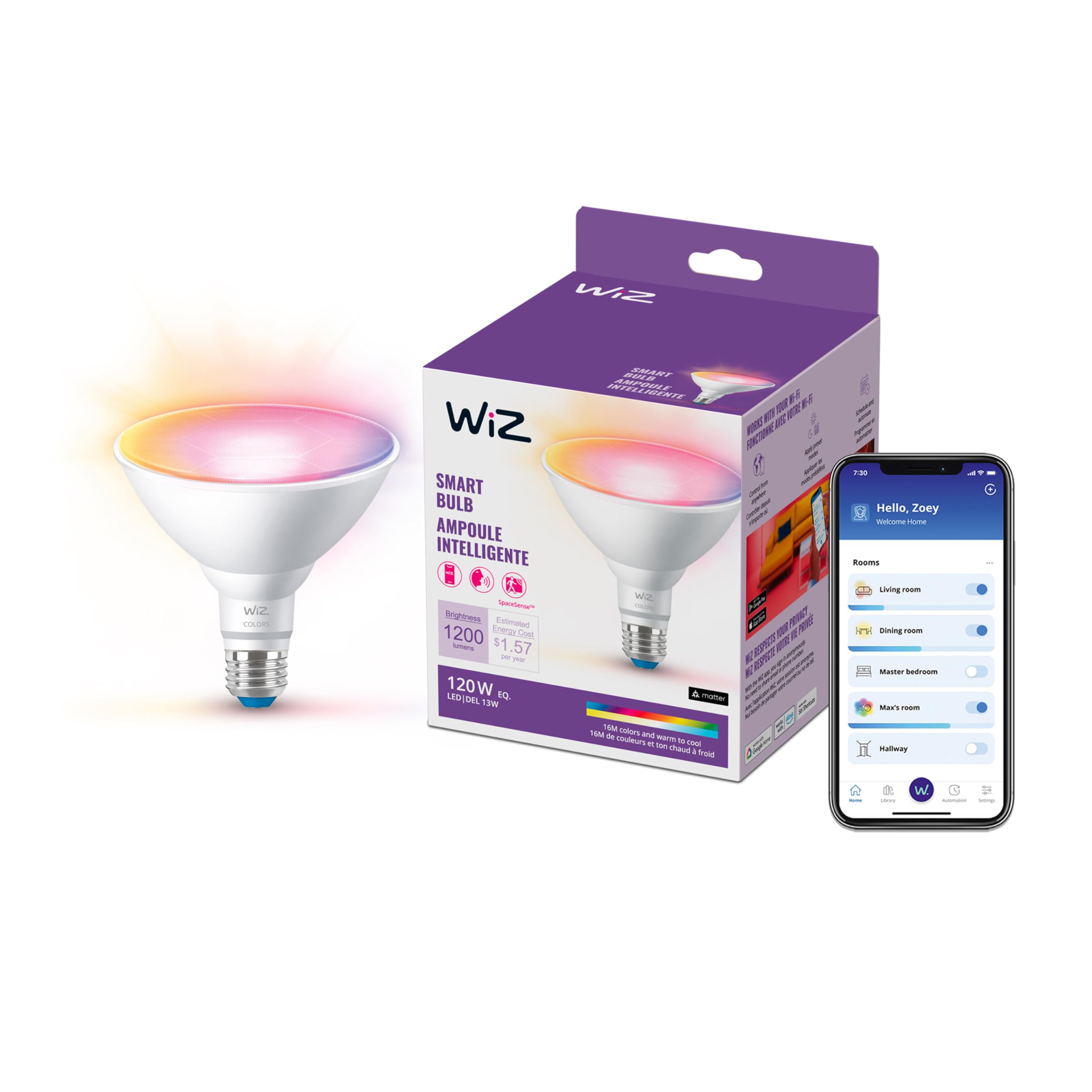 WiZ Connected 120W PAR38 Color LED Light Bulb - Connects to Your Wi-Fi - E26 Smart Bulb - Control with Voice or App + Activate w